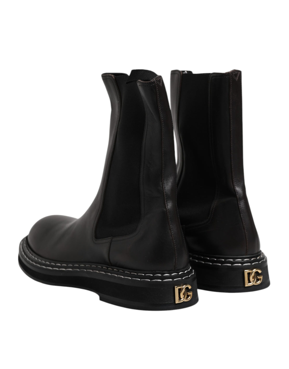 Dolce & Gabbana Black Leather Mid Calf Boots Flats Shoes