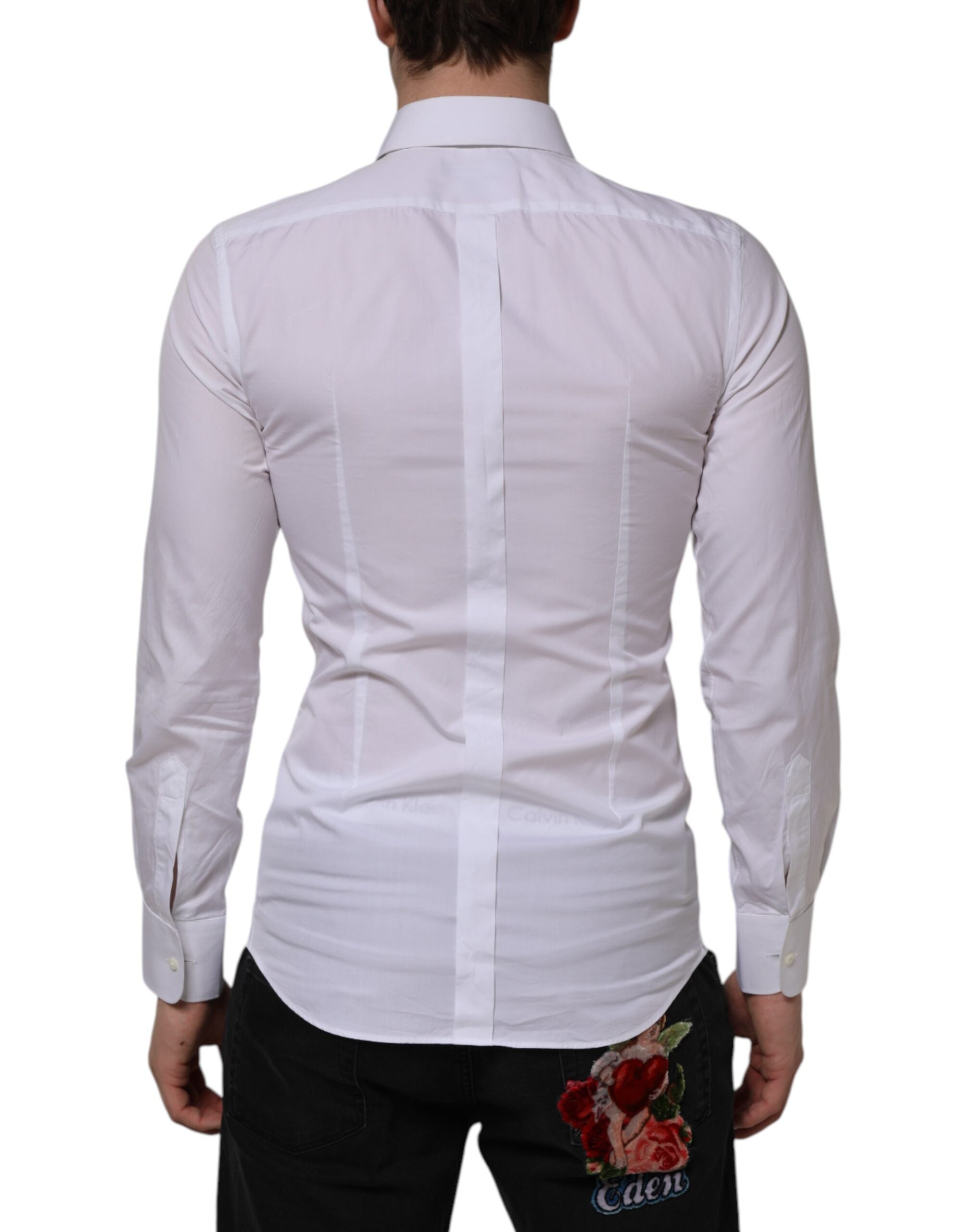 Dolce & Gabbana White Cotton GOLD Bib Poplin Formal Shirt