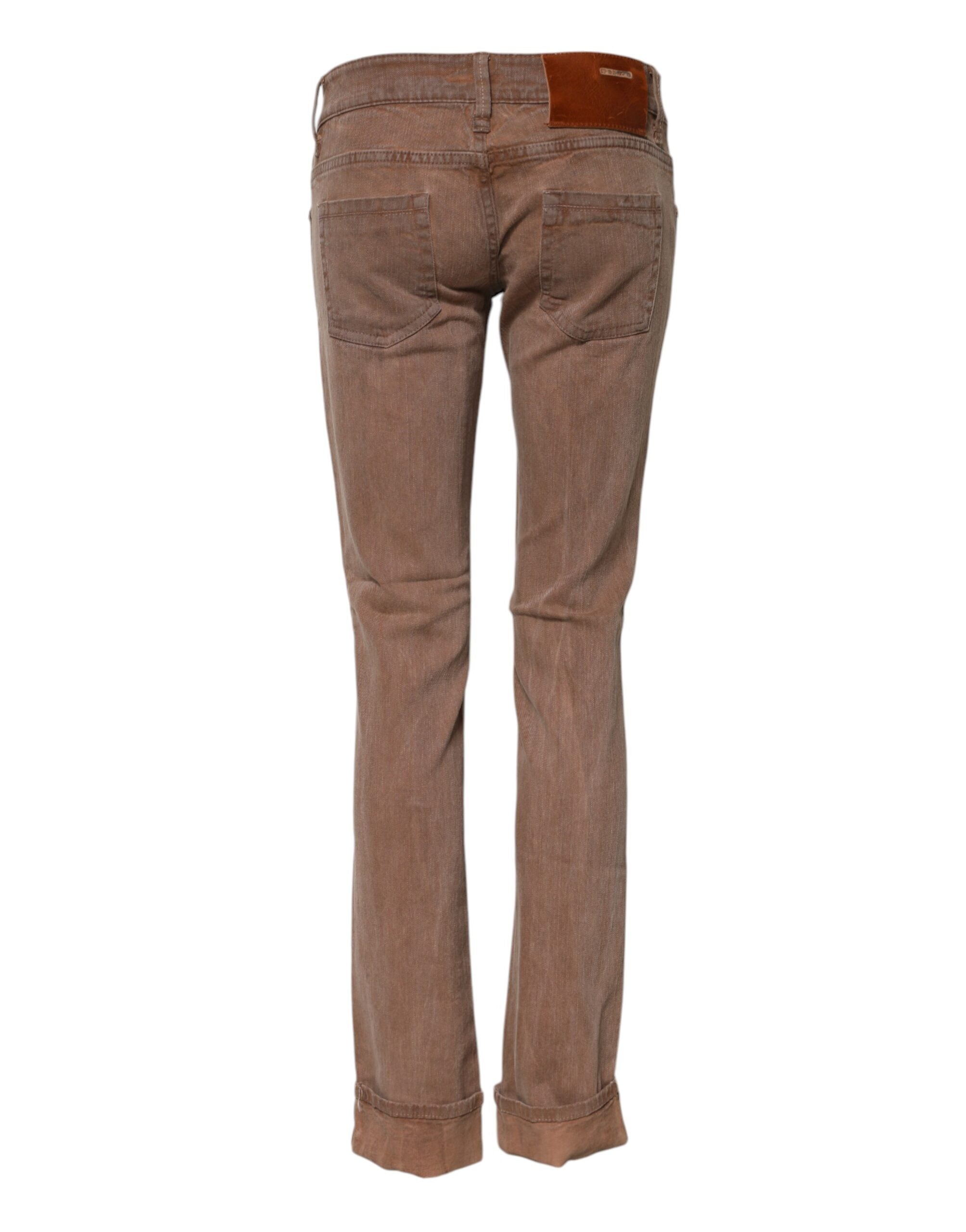 Acht Brown Cotton Slim Fit Denim Low Waist Jeans