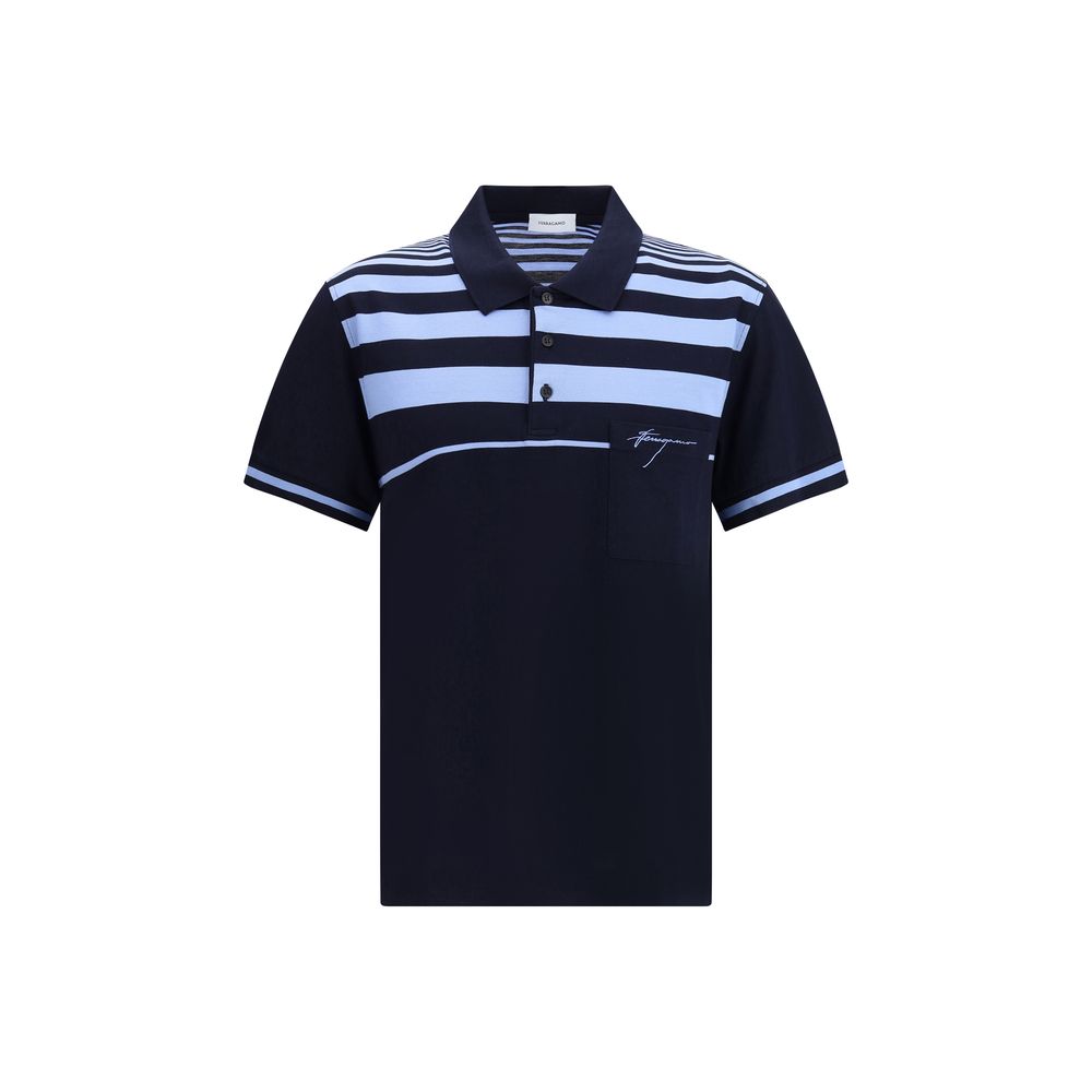 Ferragamo Blue Cotton Polo Shirt