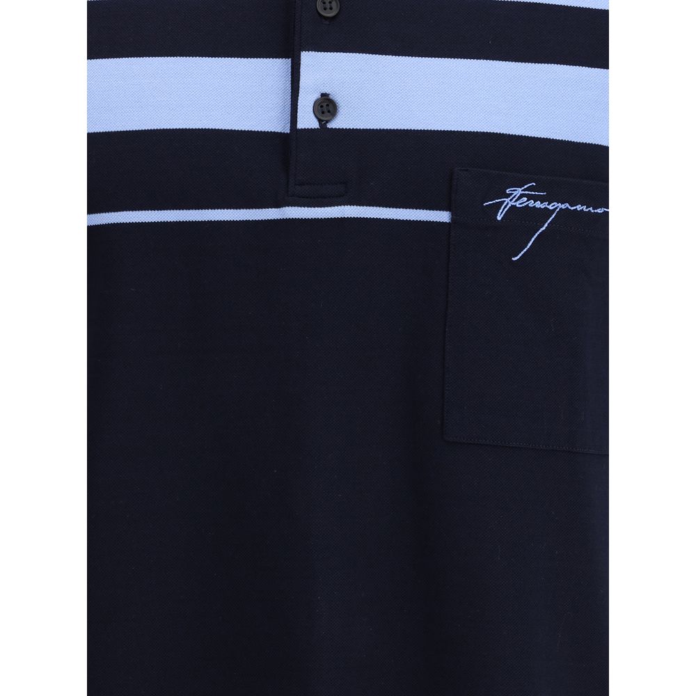 Ferragamo Blue Cotton Polo Shirt