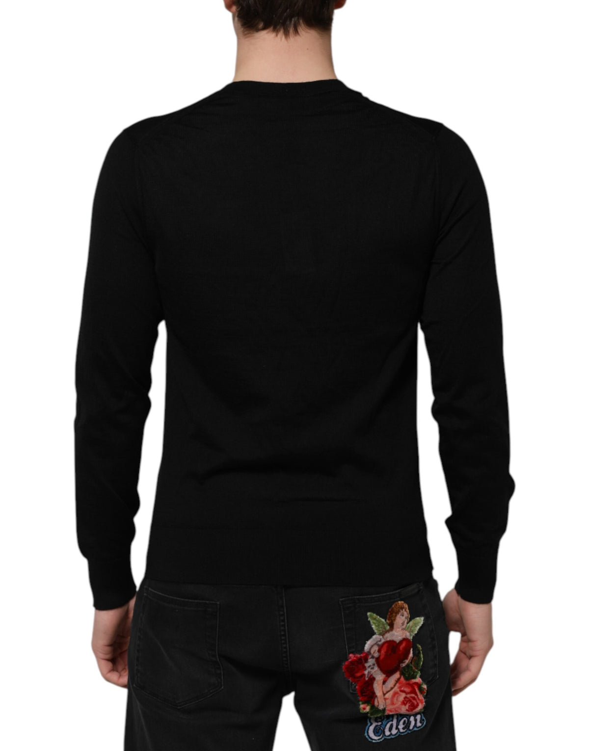 Dolce & Gabbana Dark Gray Embroidered Logo Pullover Sweater