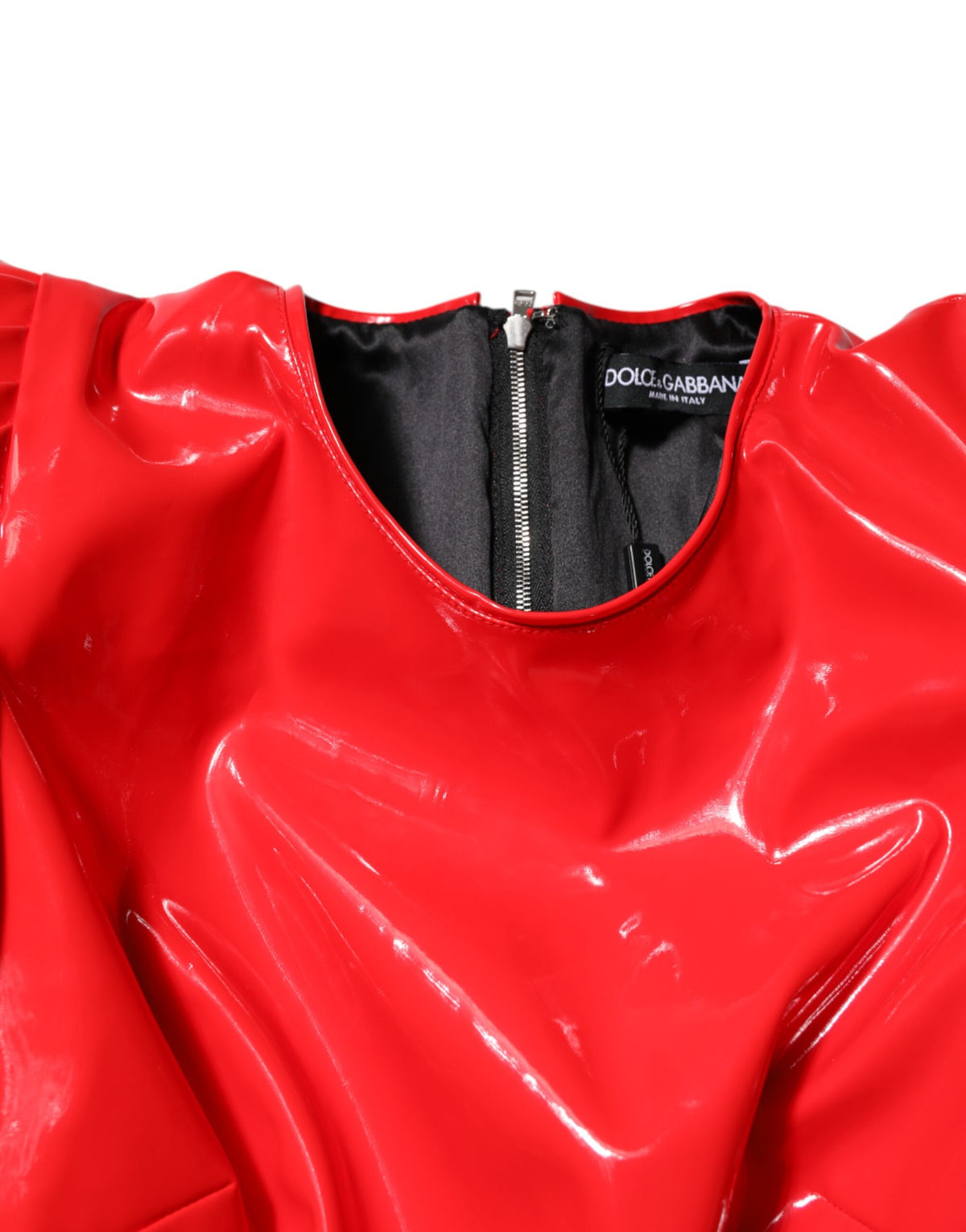 Dolce & Gabbana Red Patent Leather Puff Sleeves Mini Dress