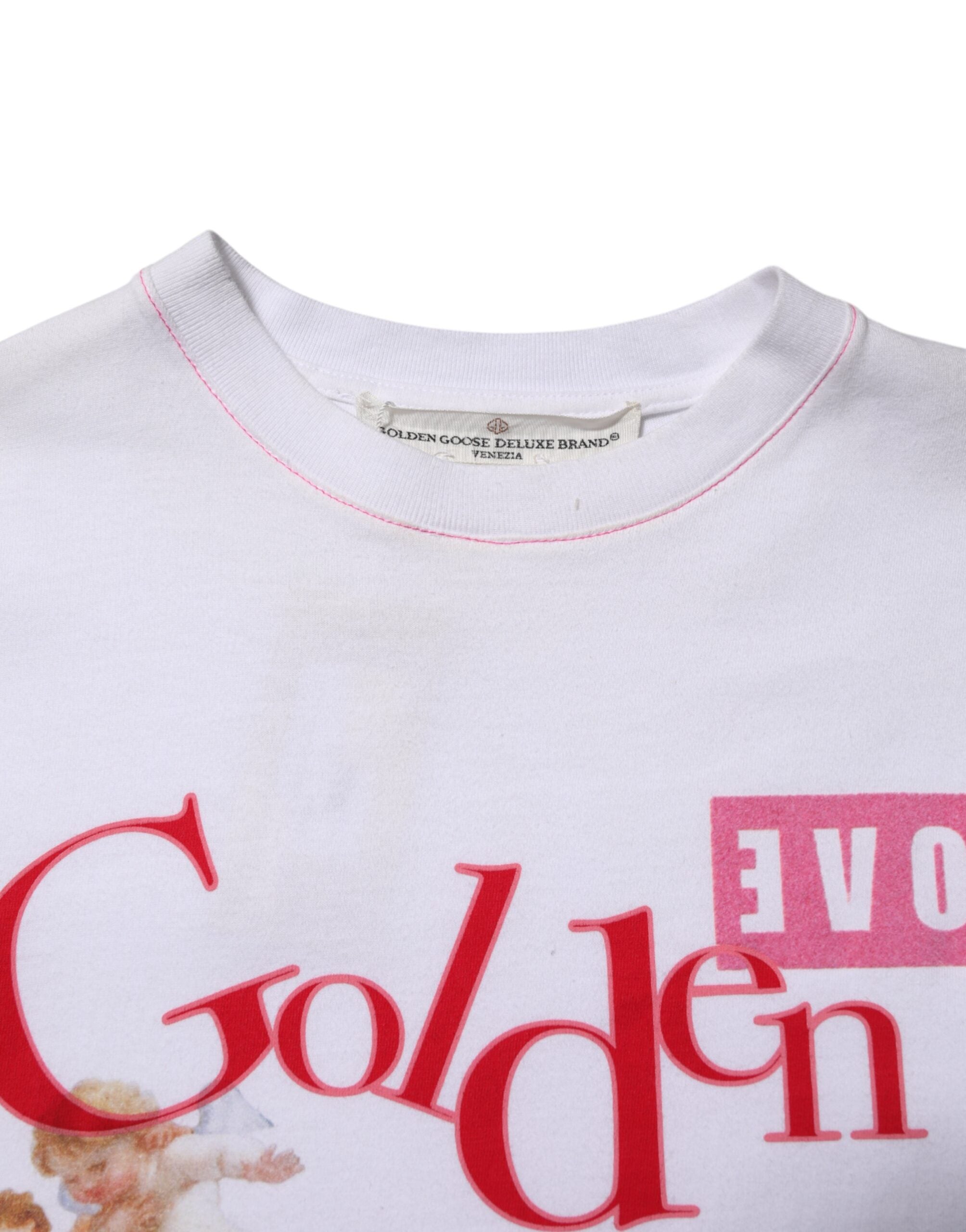 تي شيرت أبيض مطبوع برقبة دائرية من Golden Goose