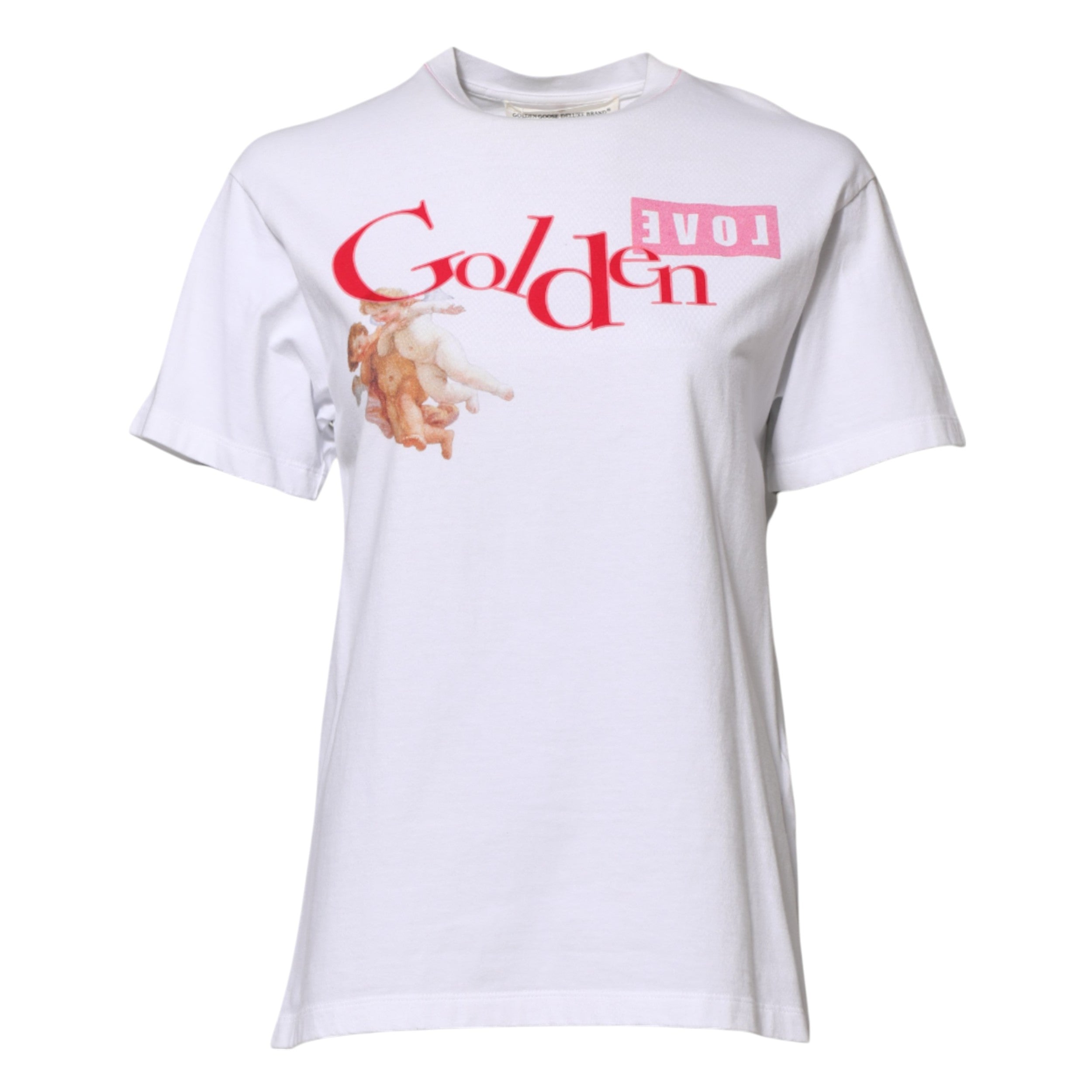 تي شيرت أبيض مطبوع برقبة دائرية من Golden Goose