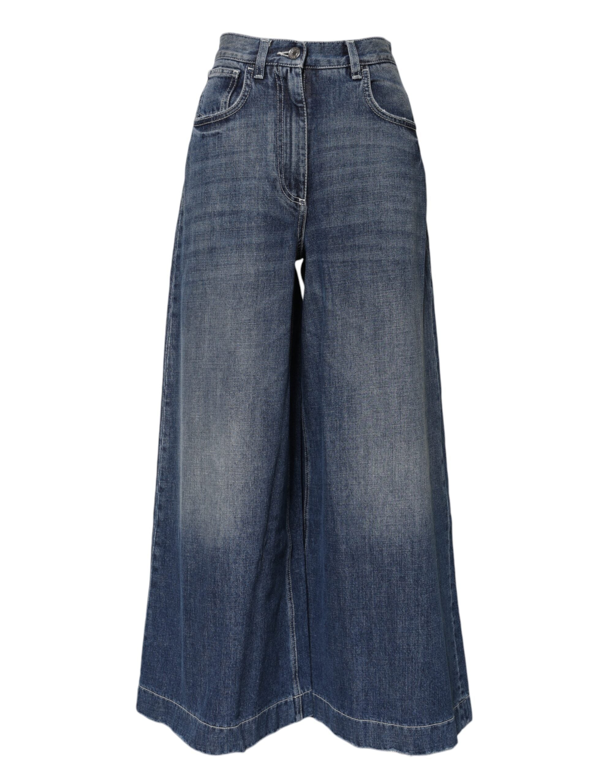 Dolce & Gabbana Blue Cotton High Waist Wide Leg Denim Jeans