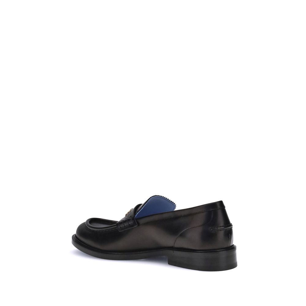 Versace Black Calf Leather Bos Taurus Slip-On Loafers