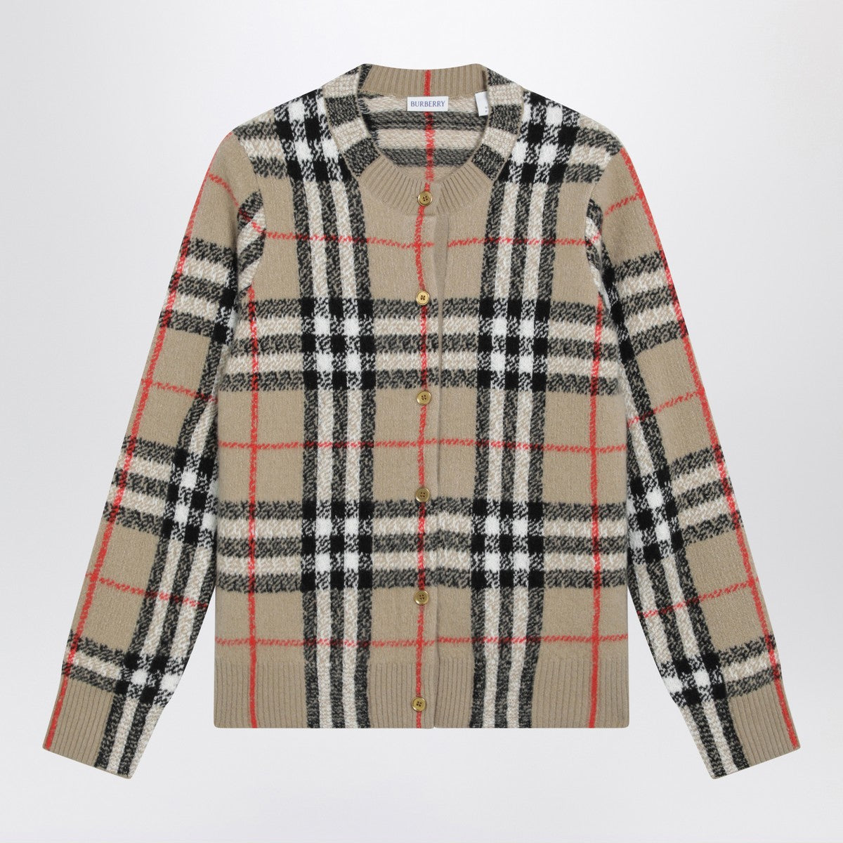Burberry Burberry Beige Check cashmere and wool cardigan
