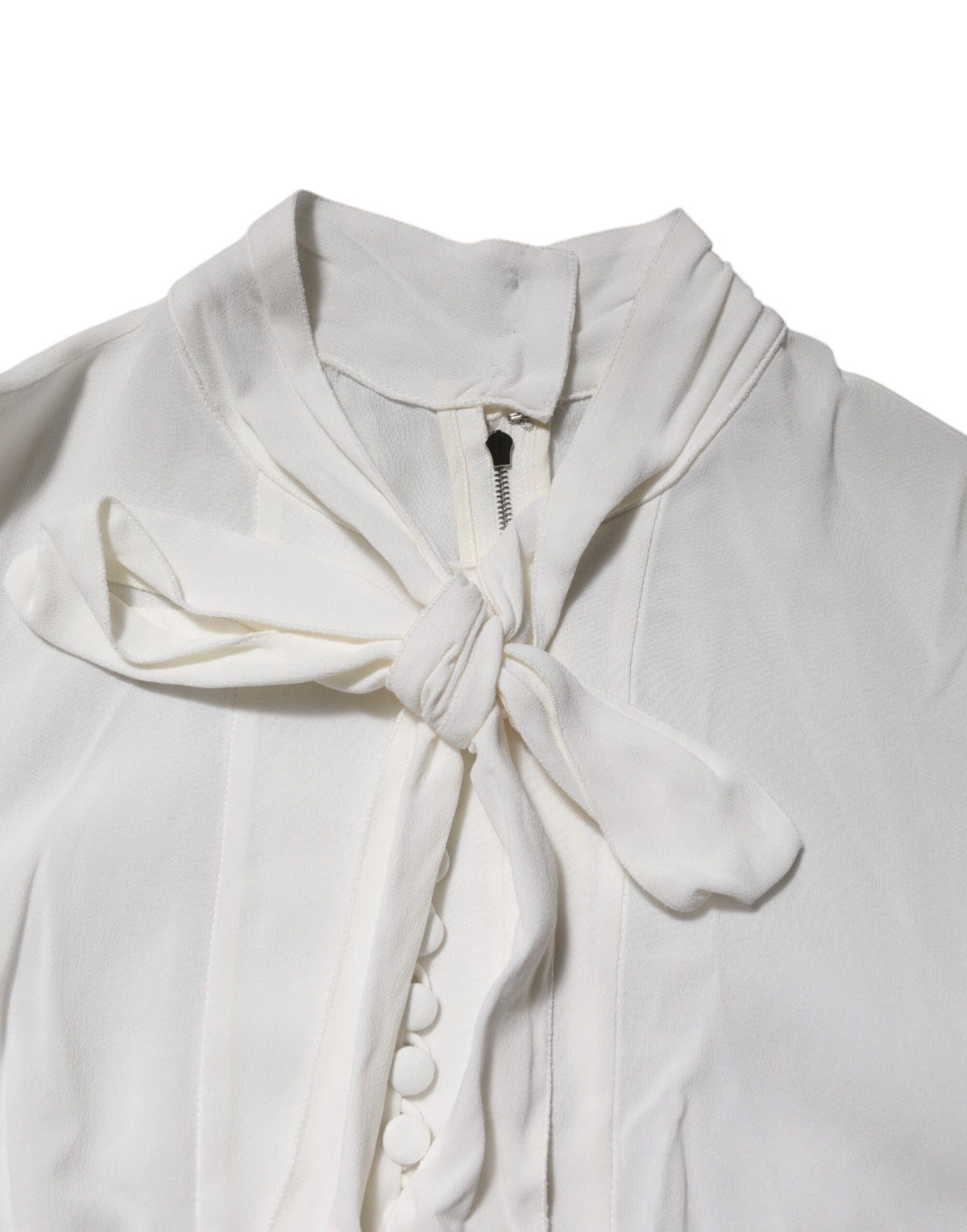 Dolce & Gabbana White Viscose Ascot Collar Long Sleeves Top