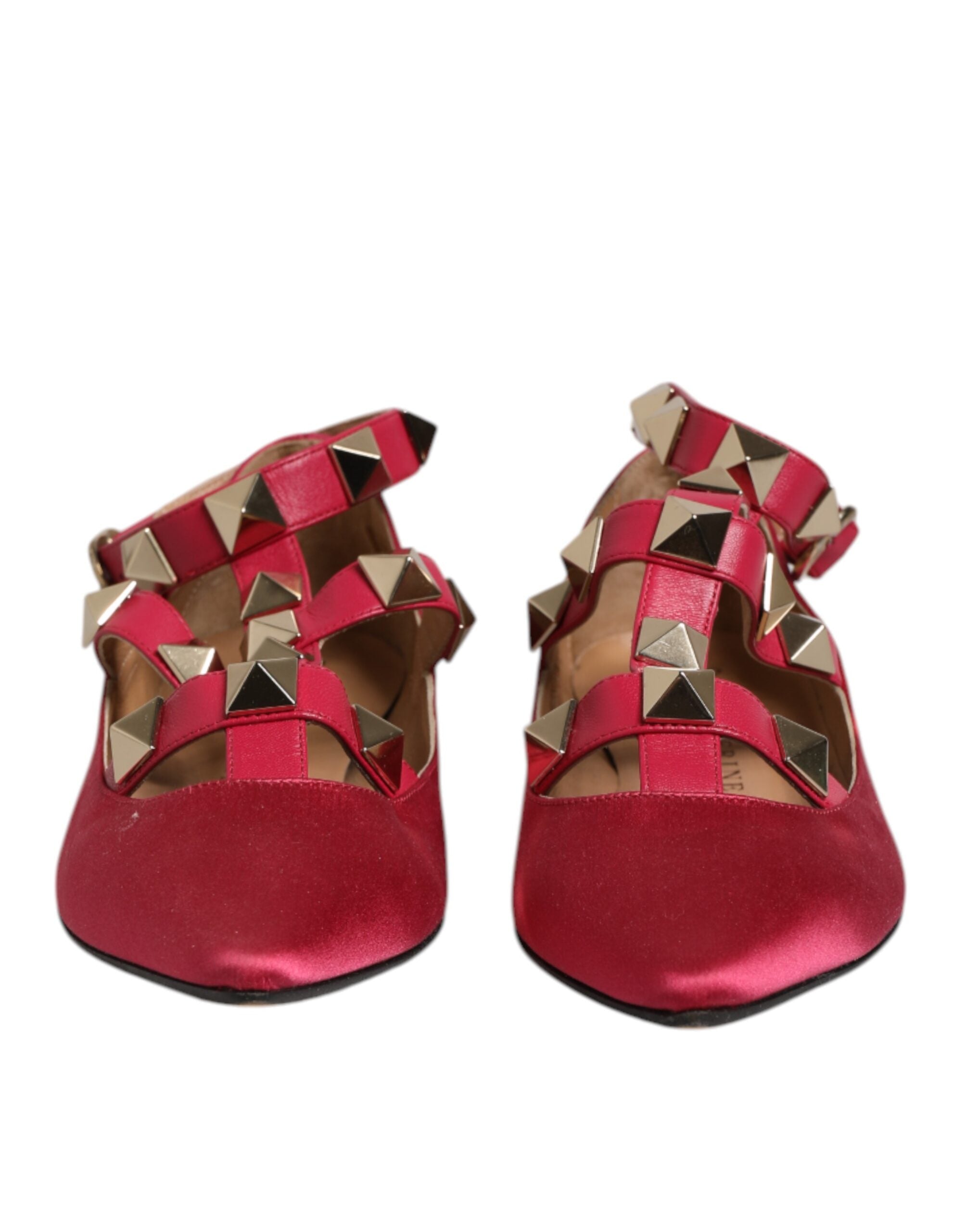 Prosperine Red Gold Studded Pointed Toe Ballet Flats Shoes