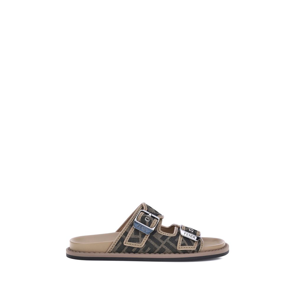 Fendi Brown Calf Leather Bos Taurus Flat Sandals - Luxe Marca