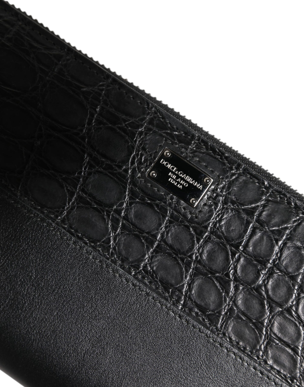 Dolce & Gabbana Black Leather Logo Plaque Zip Around Continental Wallet