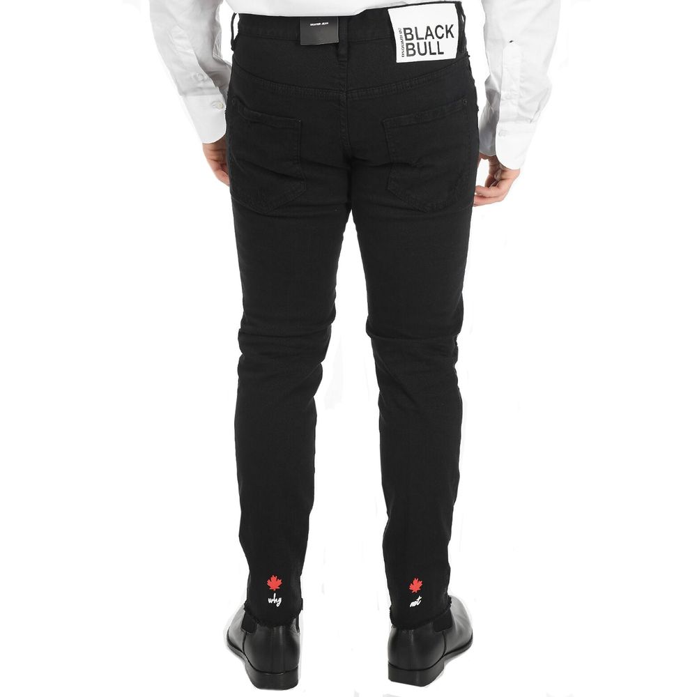 بنطال جينز أسود من Dsquared² بنقشة Bull Skater