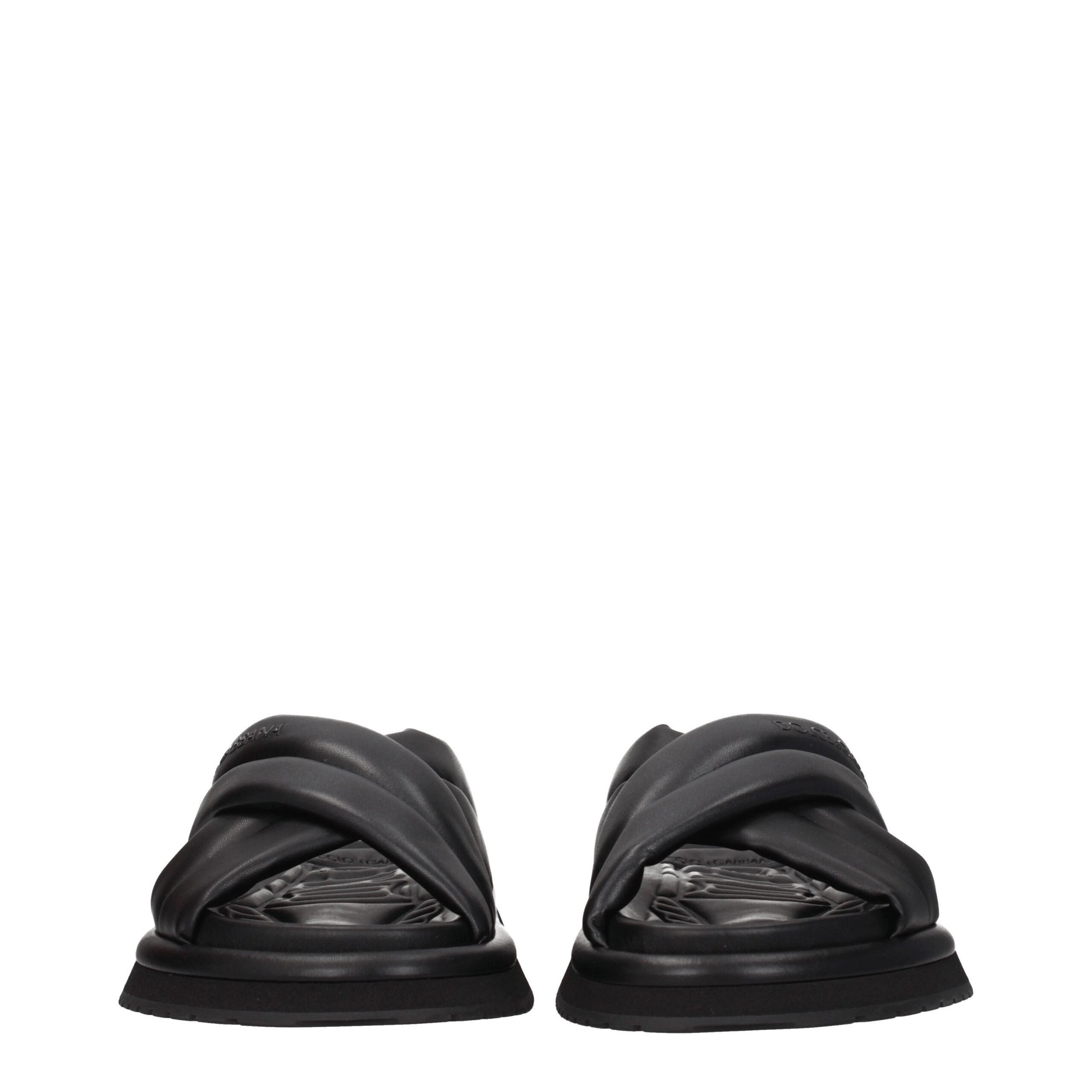 Dolce & Gabbana Black Leather Slippers