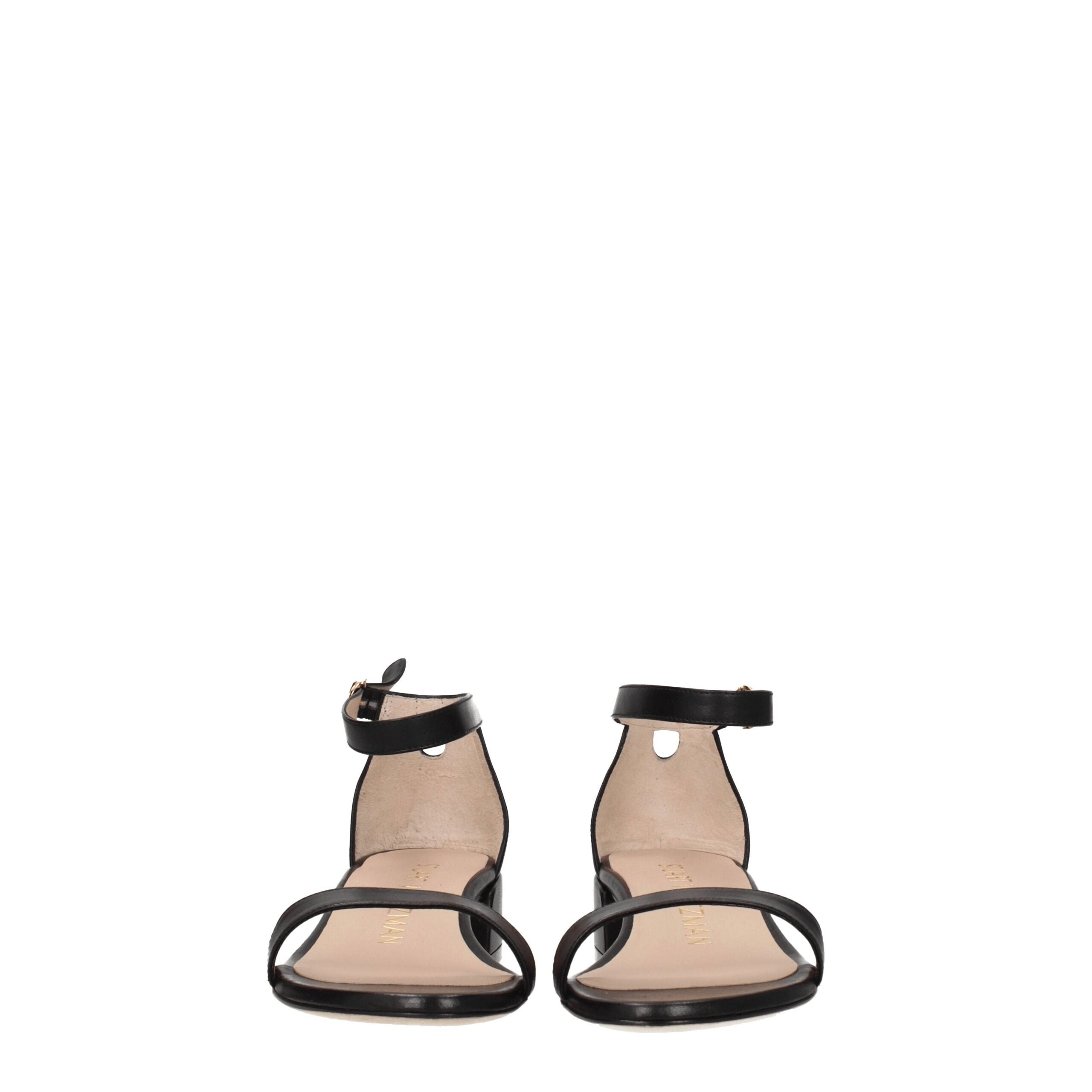 Stuart Weitzman Black Leather Flat Sandals