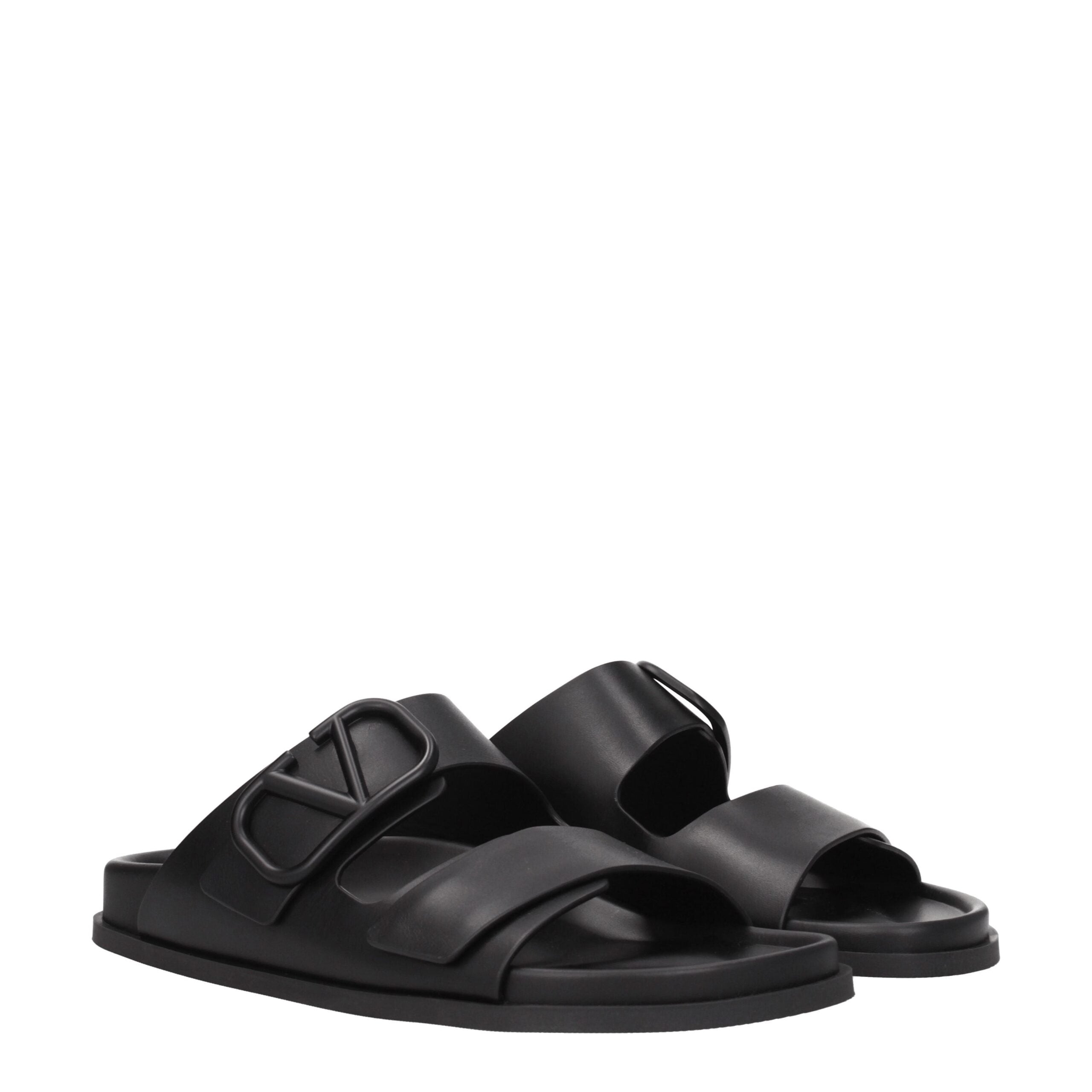 Valentino Garavani Black Leather Slippers