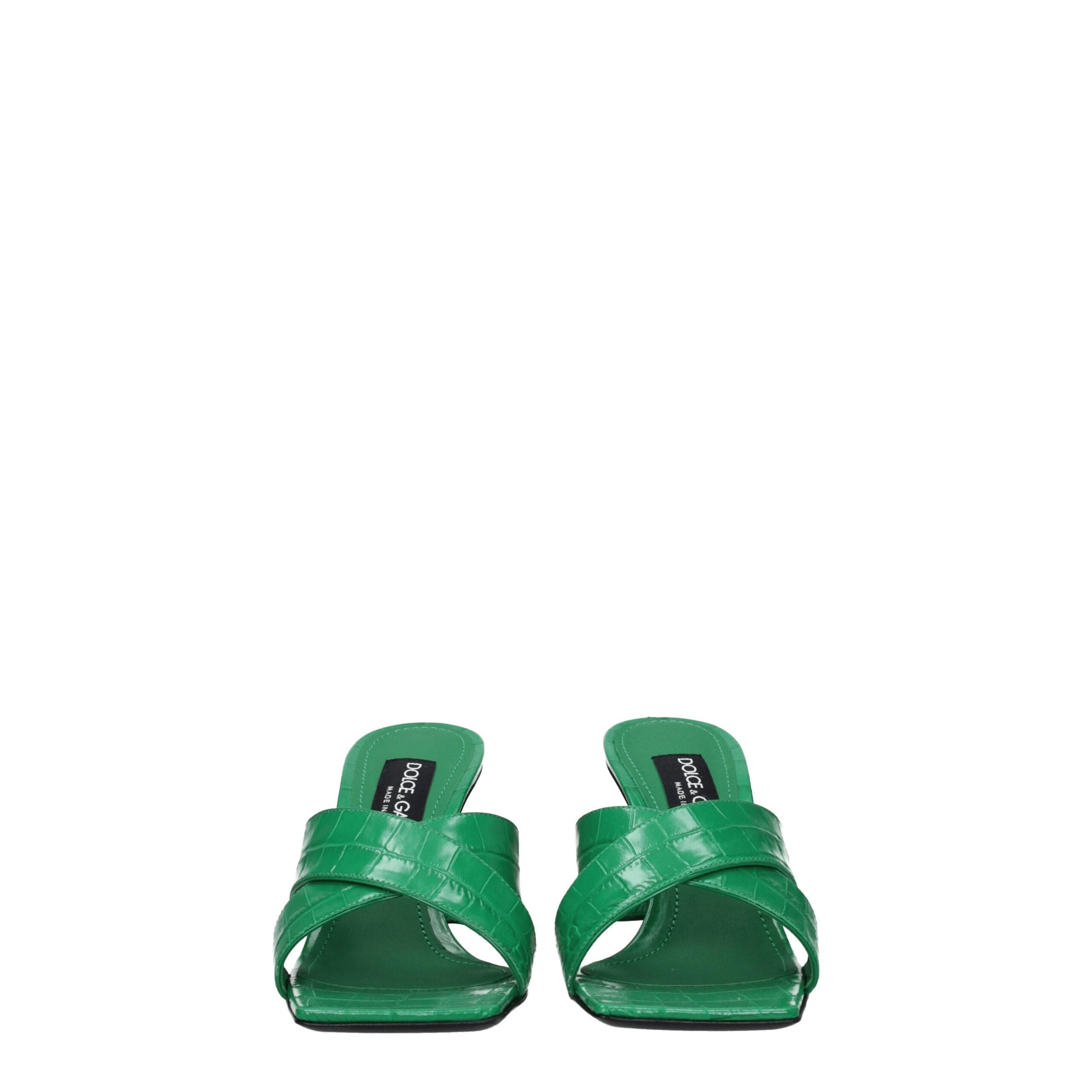 Dolce & Gabbana Green Leather Flat Sandals