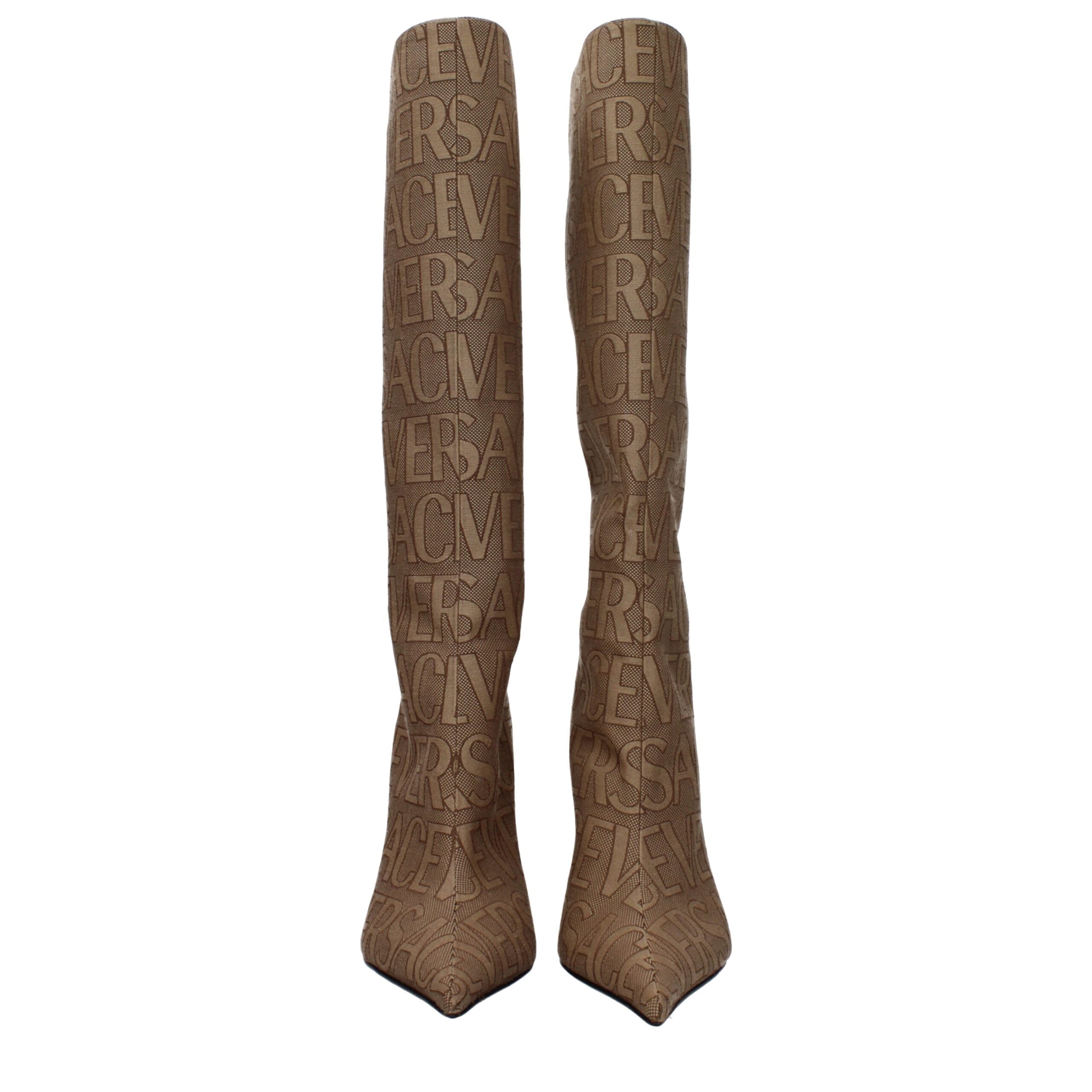 Versace Beige Fabric High Heel Boots