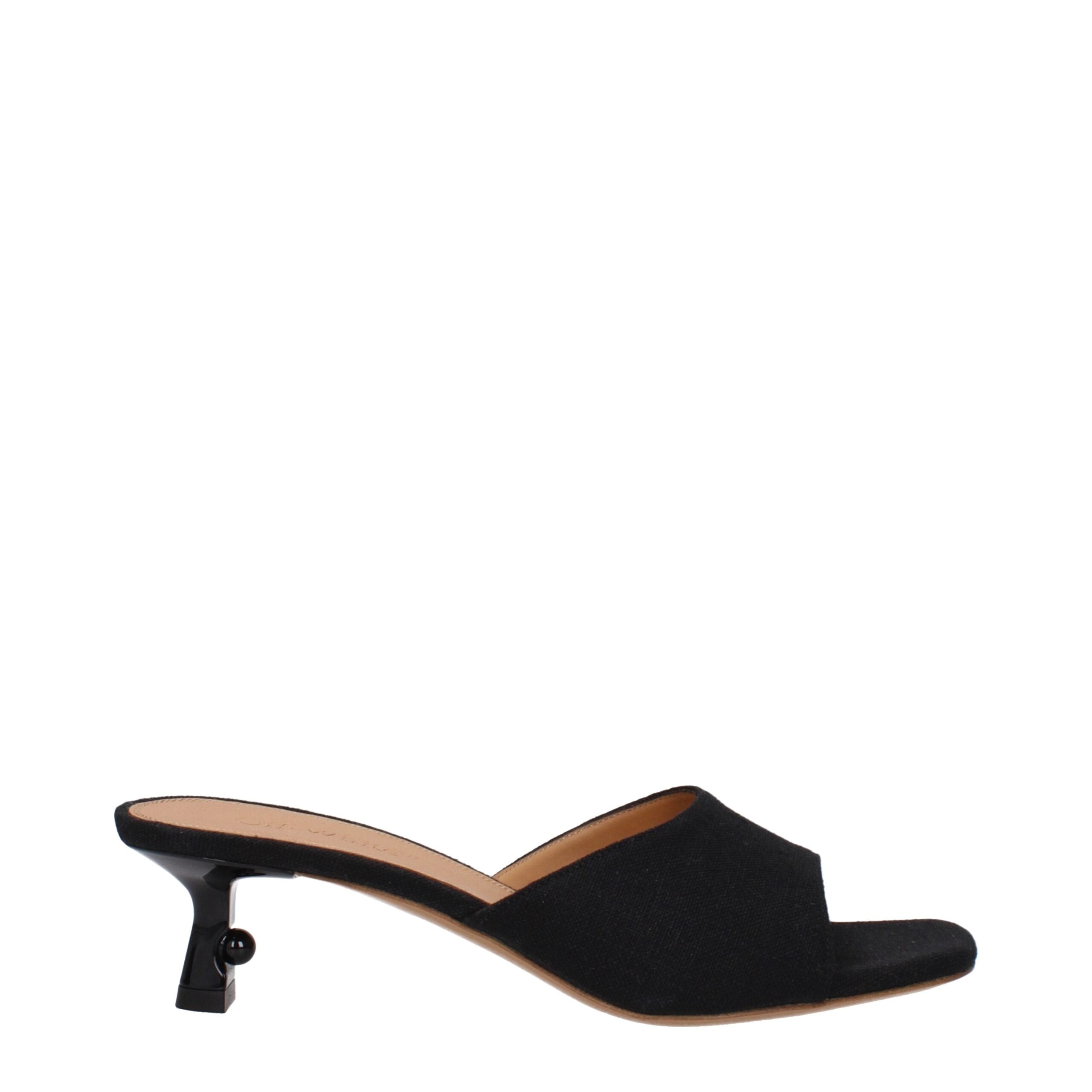 Off-White Black Linen Flat Sandals