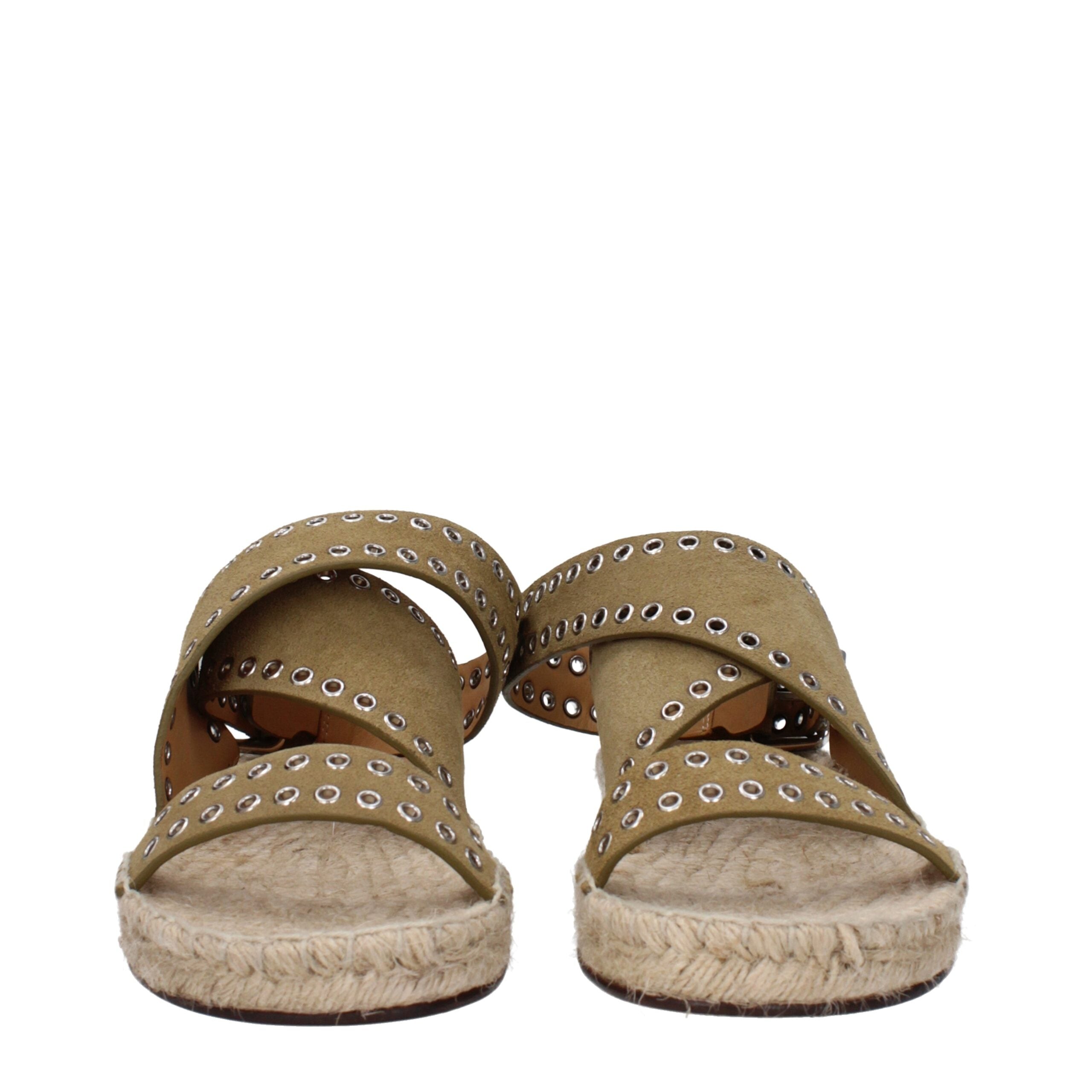 Isabel Marant Green Leather Flat Sandals