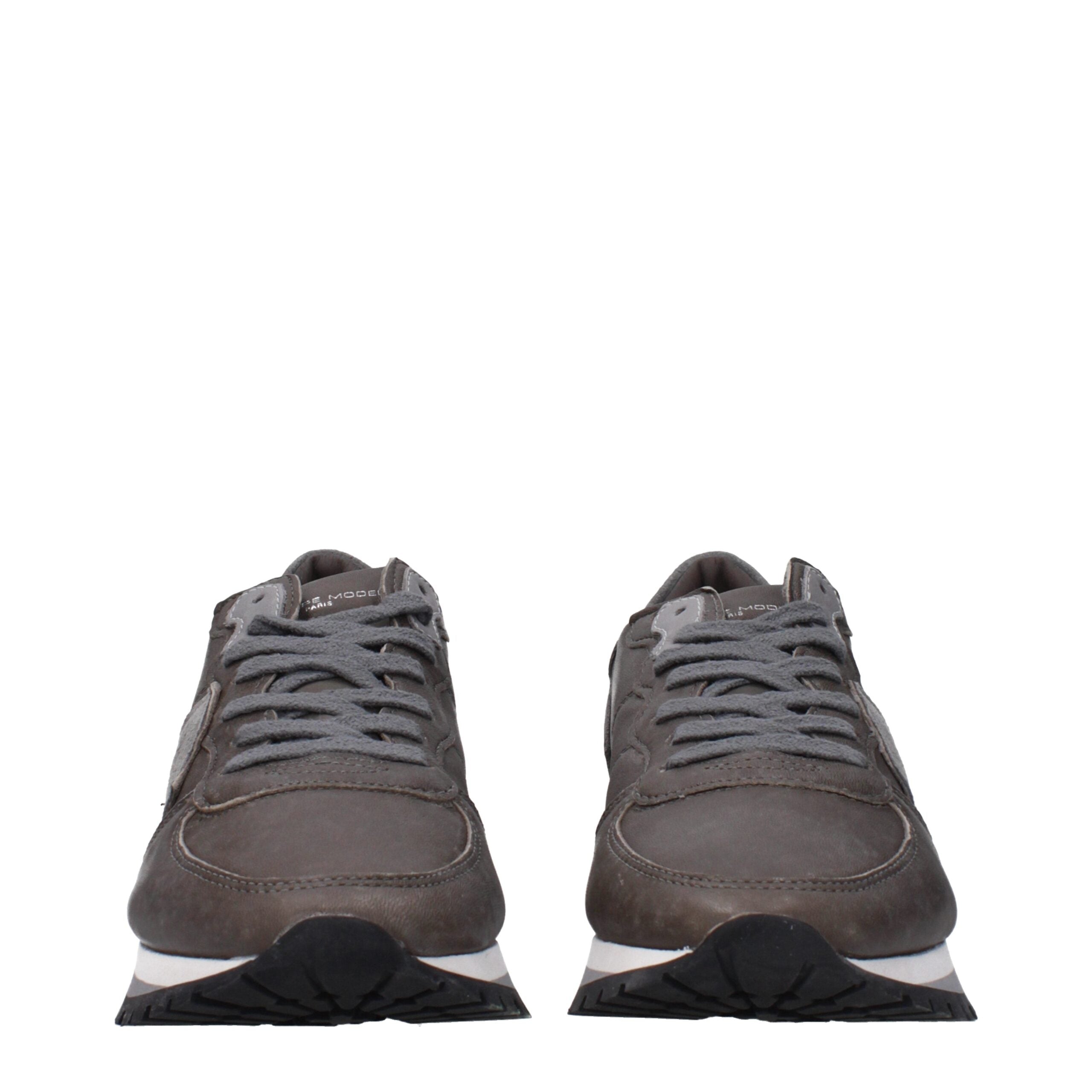 Philippe Model Gray Leather Sneakers