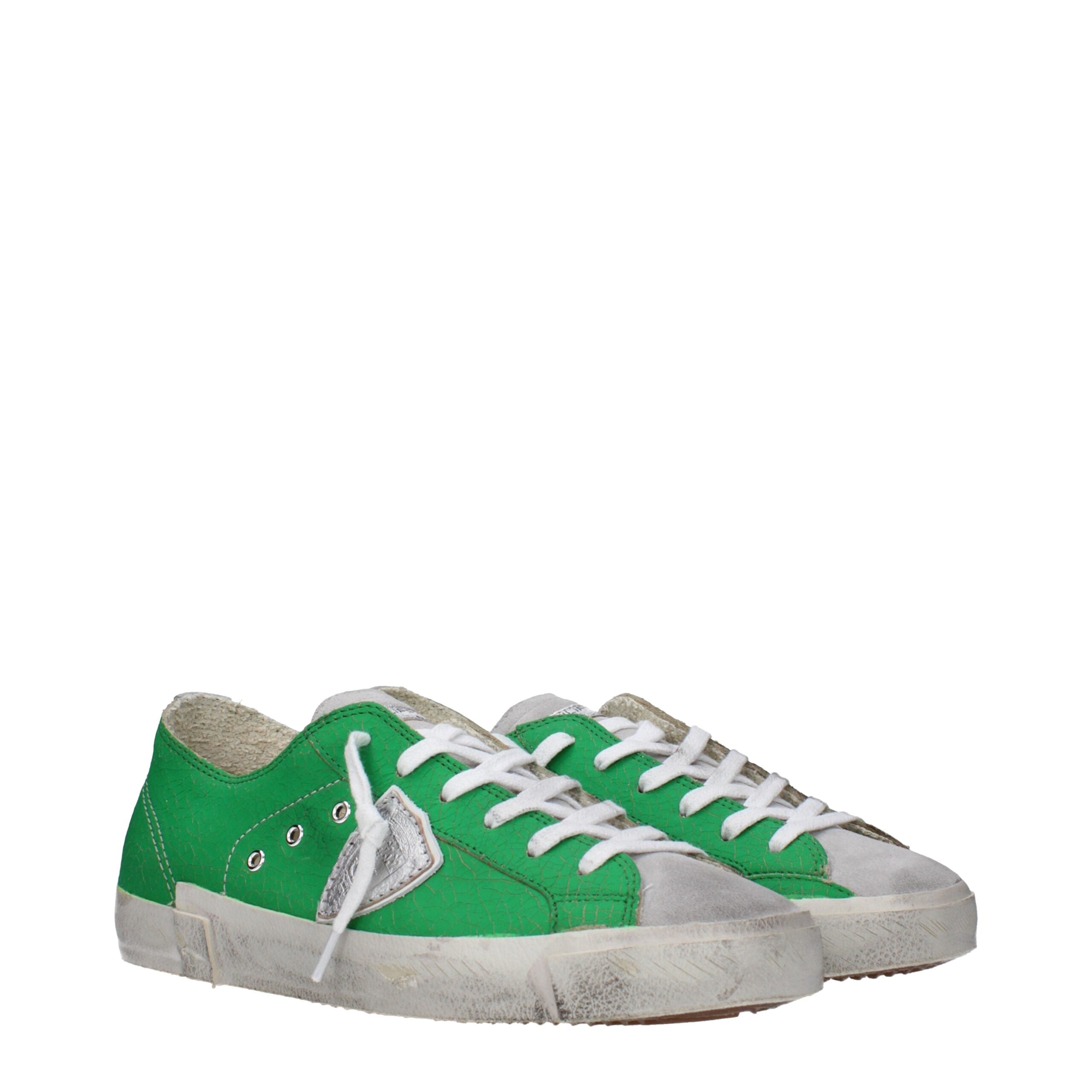 Philippe Model Green Leather Low Top Sneakers