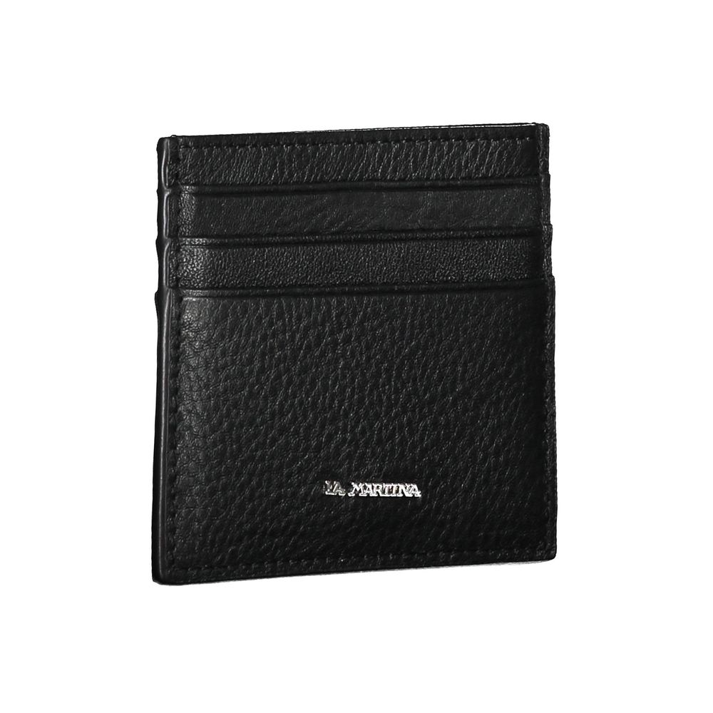 La Martina Black Leather Men Wallet Holder - Luxe Marca