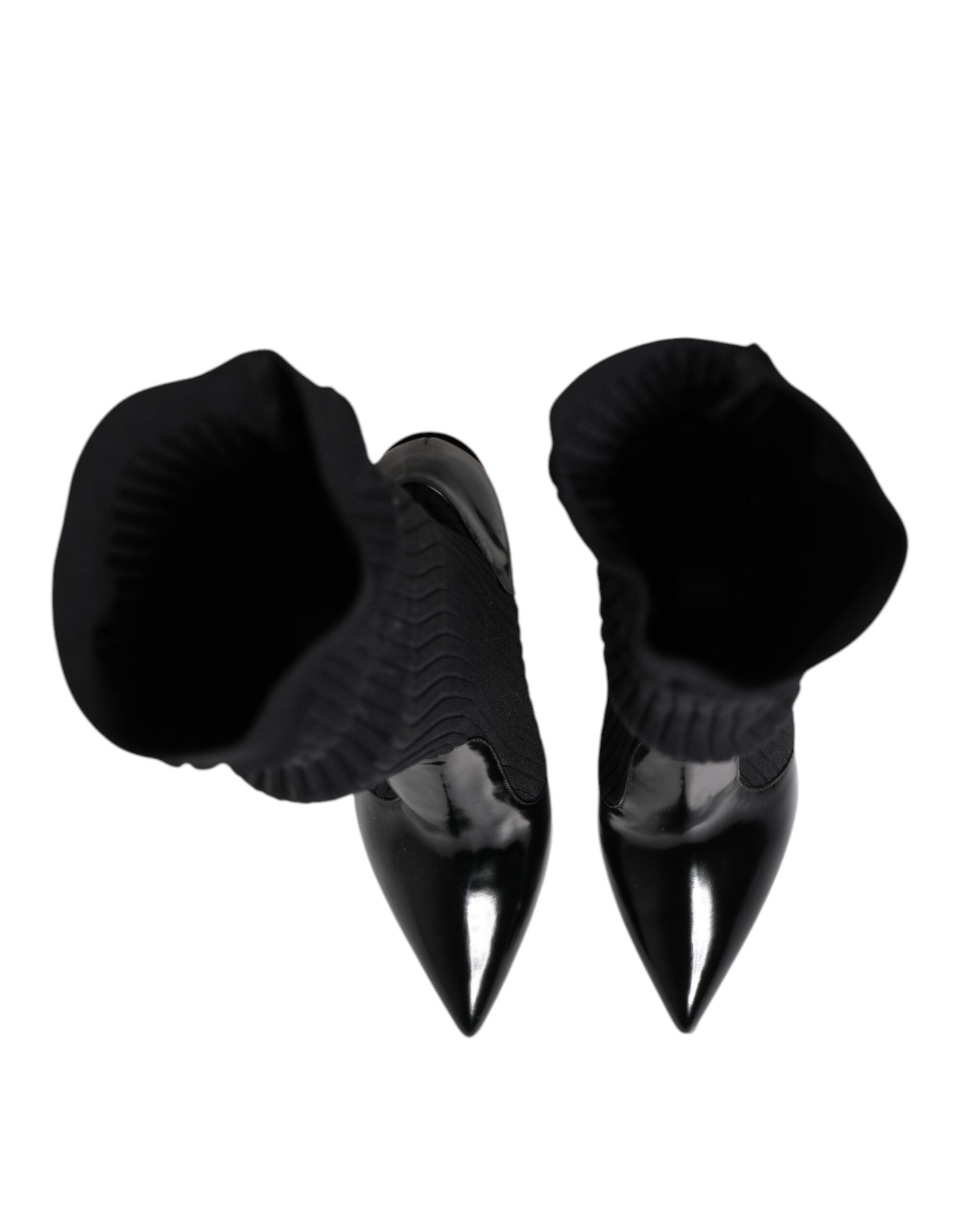 حذاء دولتشي آند غابانا أسود من الجلد المضلع حتى الركبة