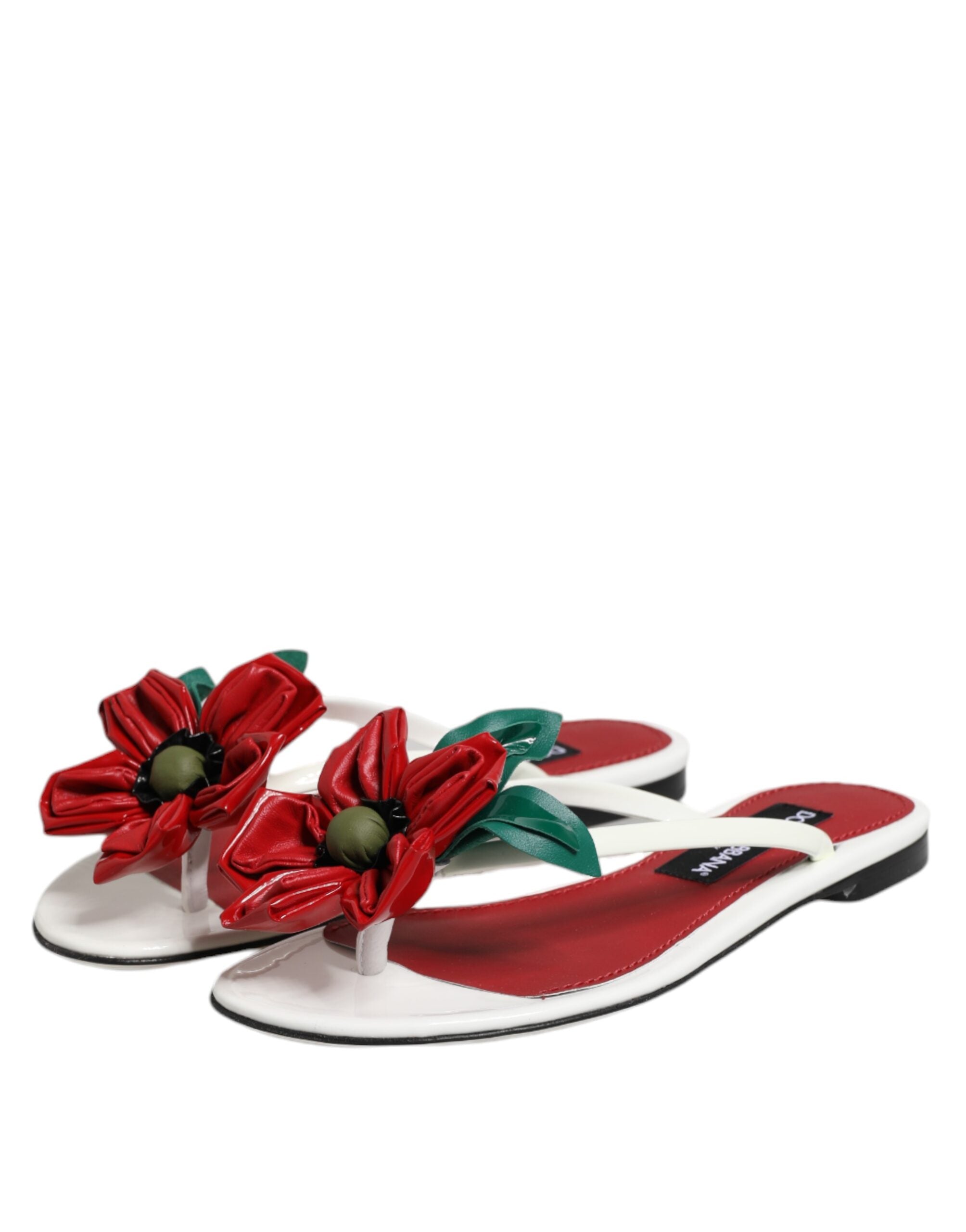 حذاء صندل جلدي من Dolce & Gabbana باللون الأحمر والأبيض KEIRA Flower