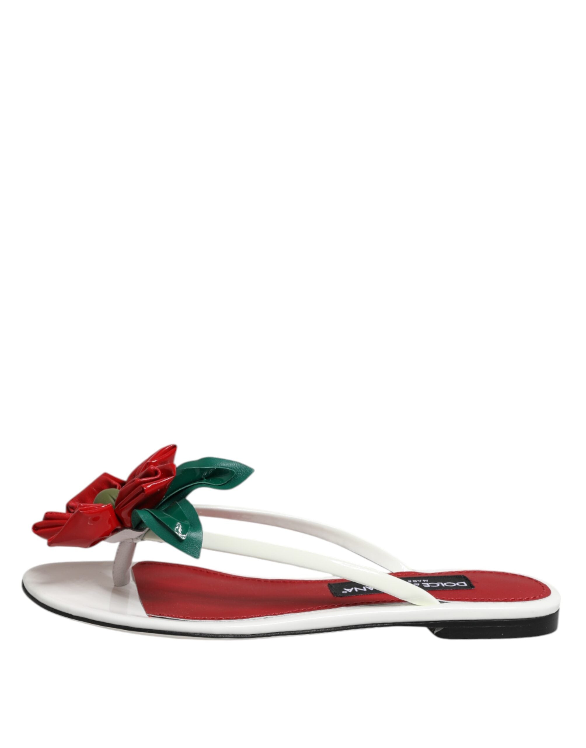 حذاء صندل جلدي من Dolce & Gabbana باللون الأحمر والأبيض KEIRA Flower