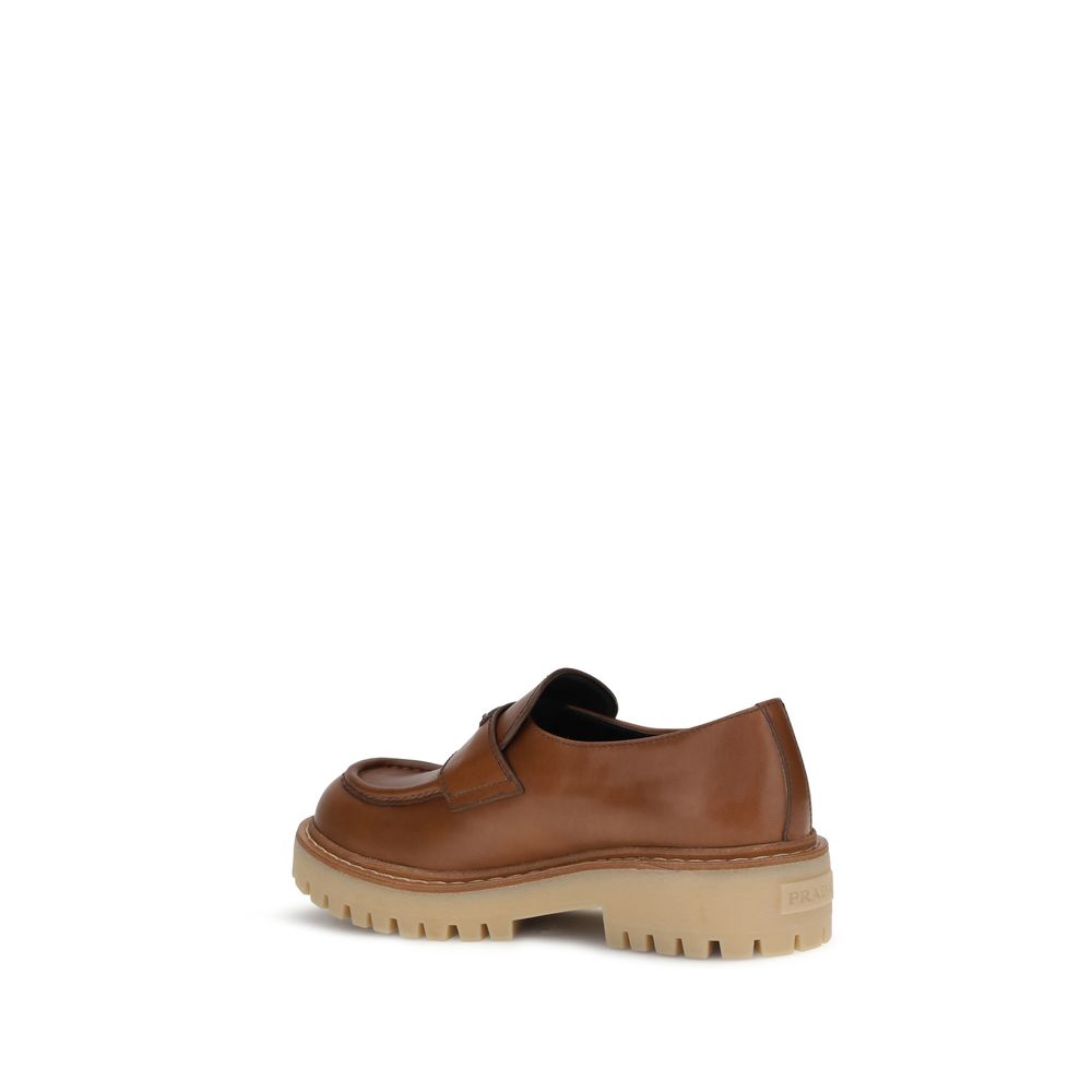 Prada Brown Calf Leather Bos Taurus Slip-On Loafers
