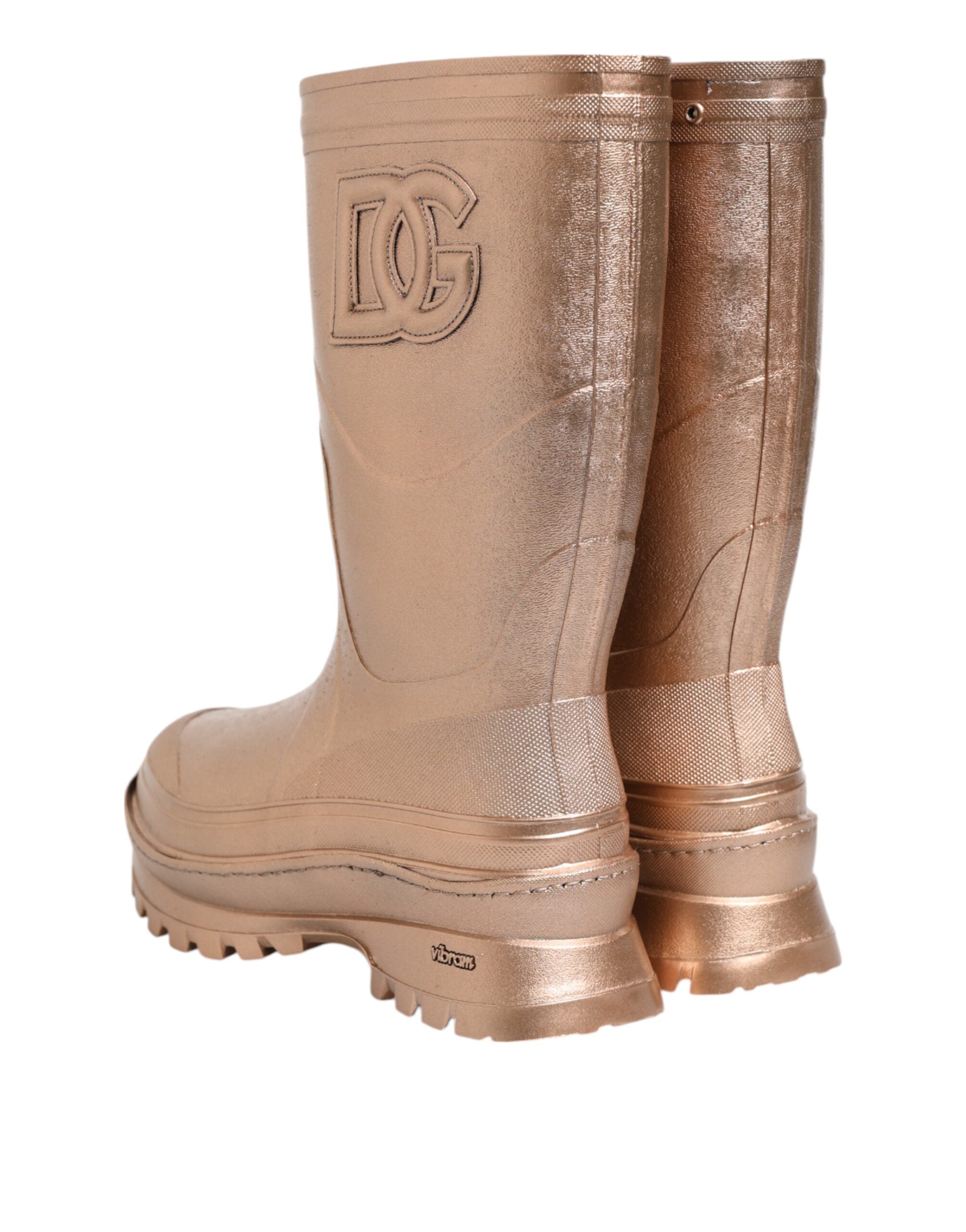 Dolce & Gabbana Rose Gold Rubber Pull On Rain Boots Shoes