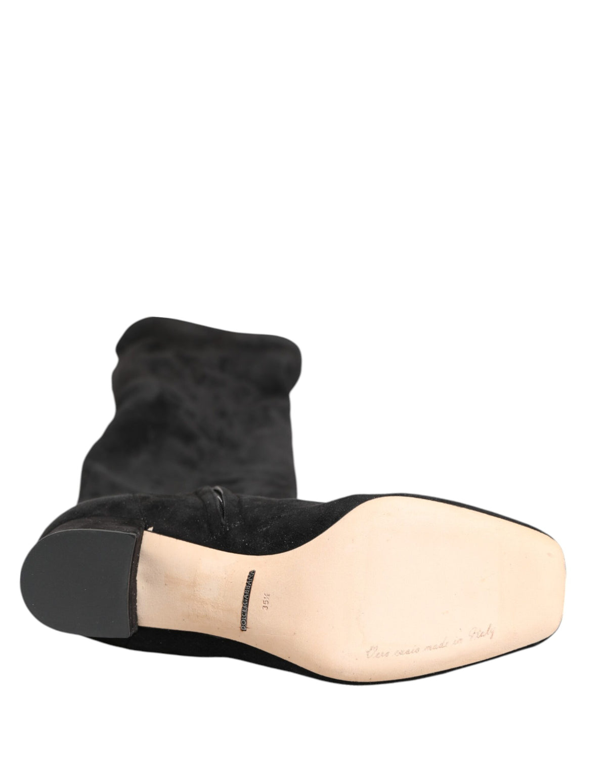 Dolce & Gabbana Black Suede Leather Knee High Boots Shoes