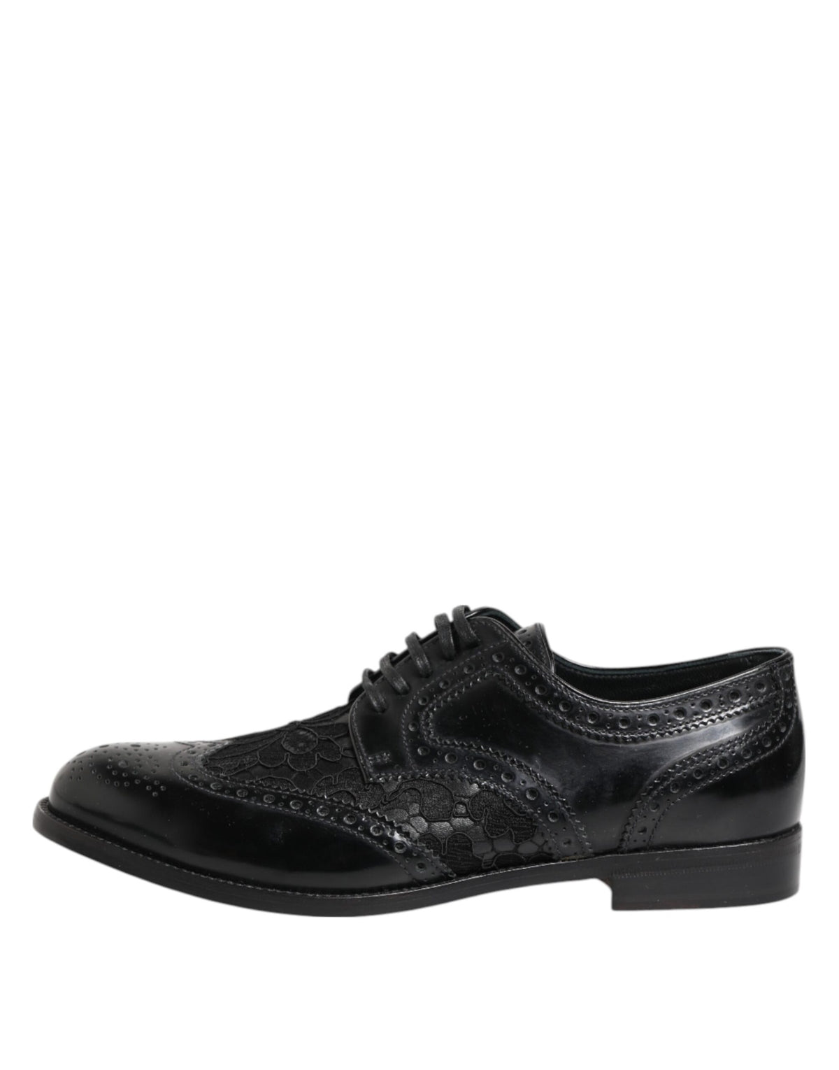 Dolce & Gabbana Black Leather Floral Lace Dress Formal Shoes