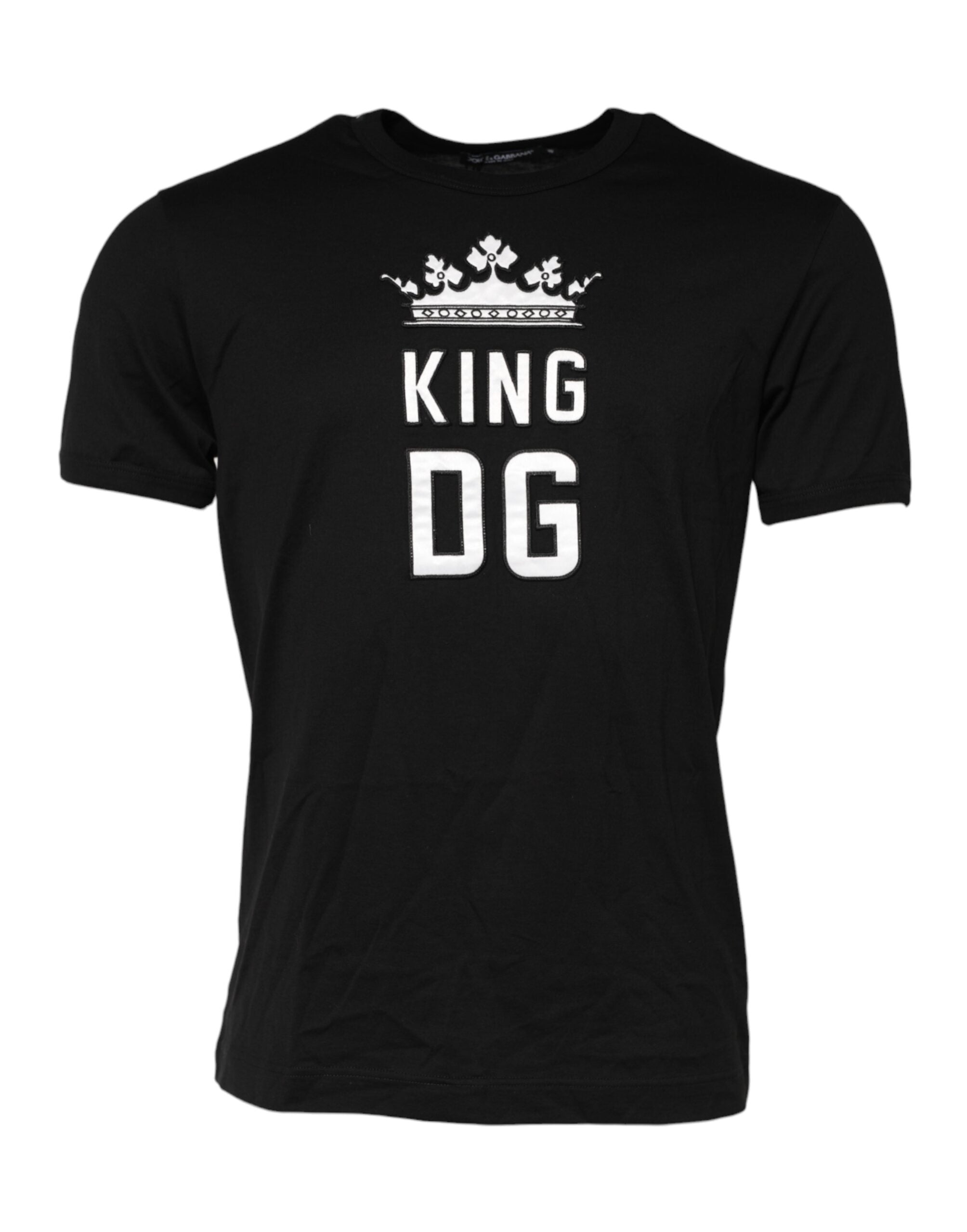 تي شيرت دولتشي آند غابانا أسود من القطن بنقشة DG King Crown ورقبة دائرية