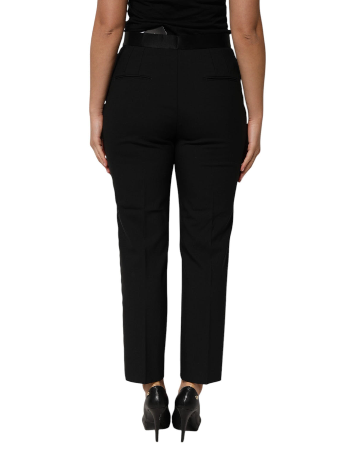 Dolce & Gabbana Black Wool HighWaist Tapered Trouser Pants