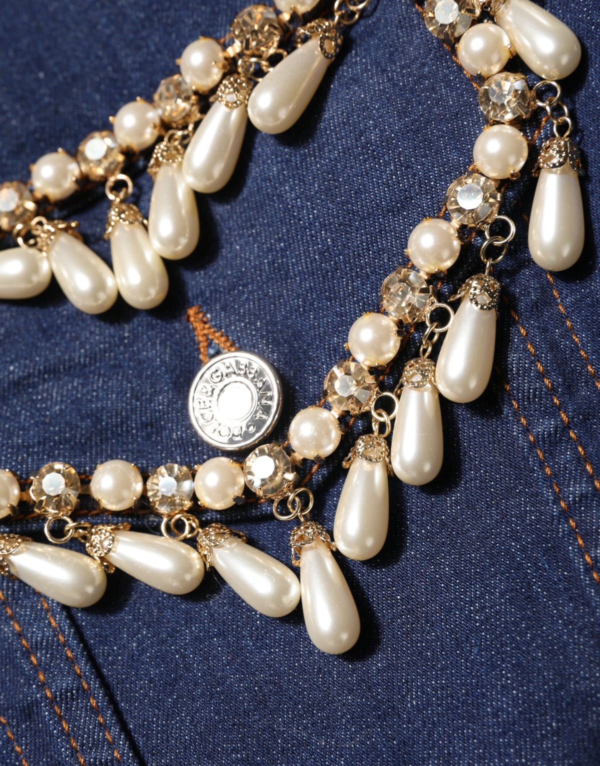 Dolce & Gabbana Blue Cotton Denim Crystal Embellished Jacket