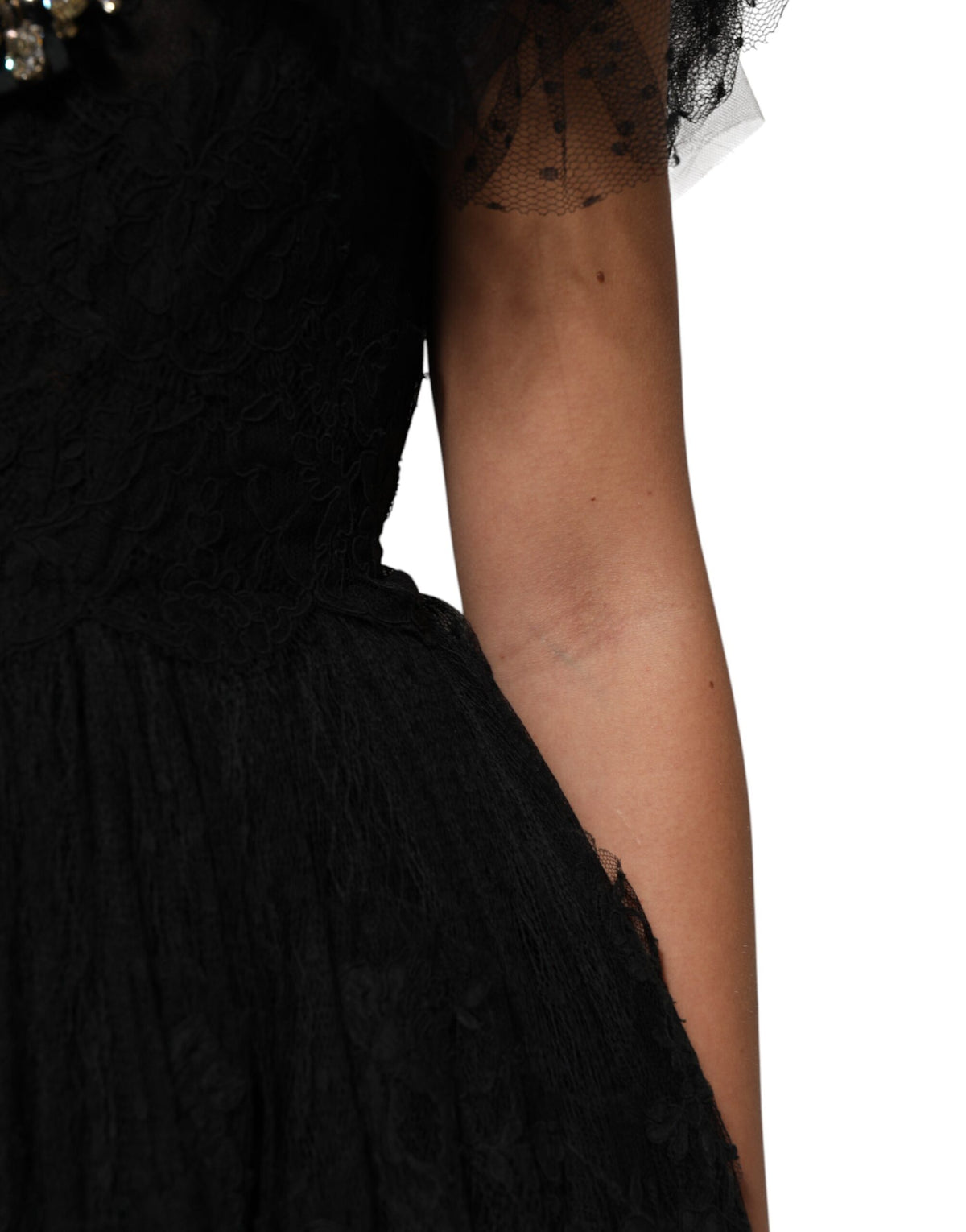 Dolce & Gabbana Black Crystal Embellished Midi A-line Dress