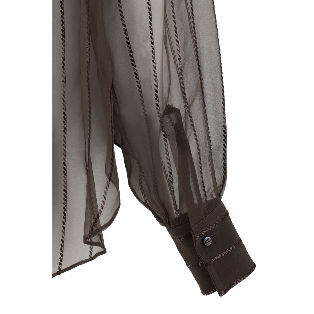 بلوزة من الحرير البني من برونيلو كوتشينيللي