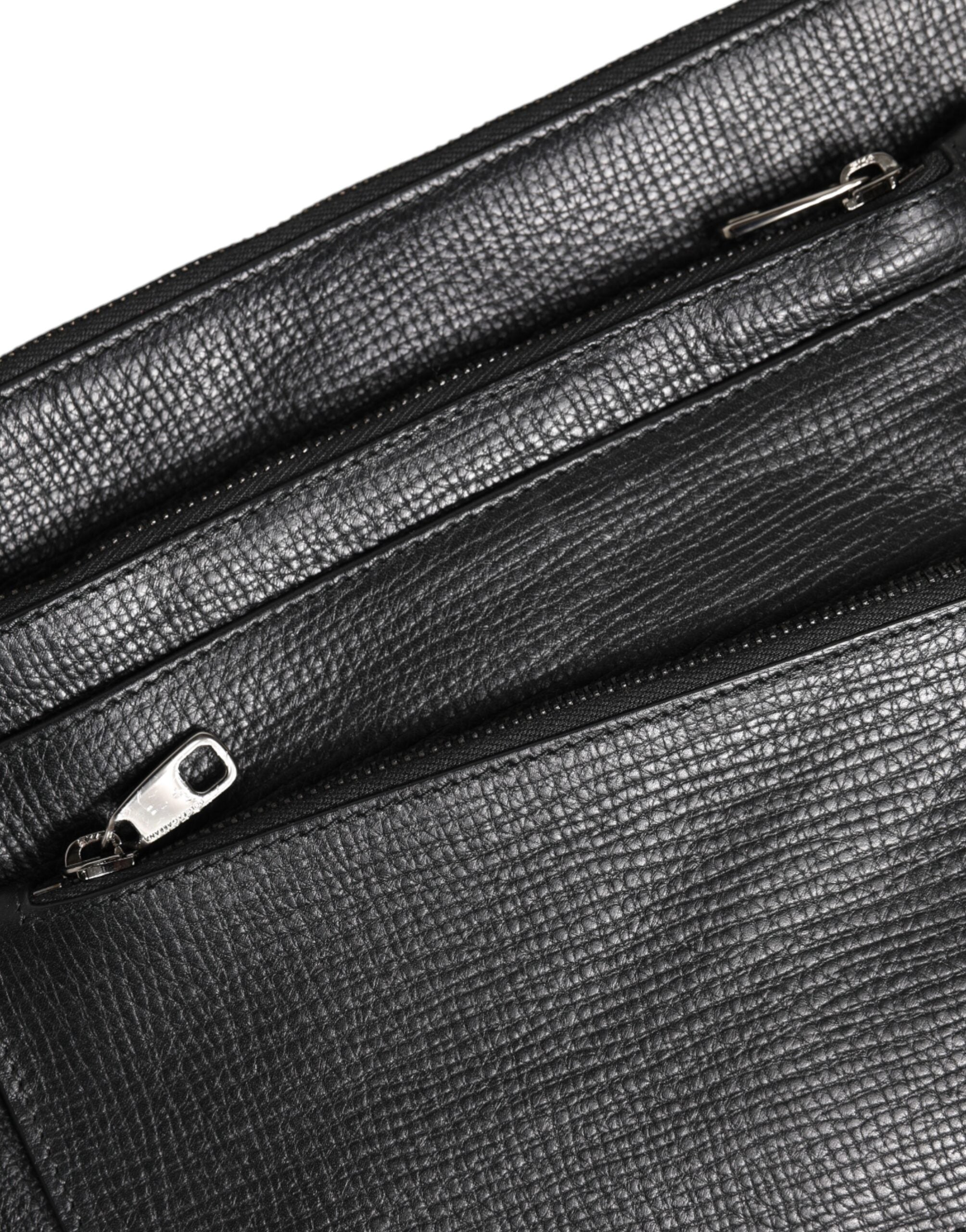 Dolce & Gabbana Black Palmellato Leather Logo Plaque Shoulder Borse Bag