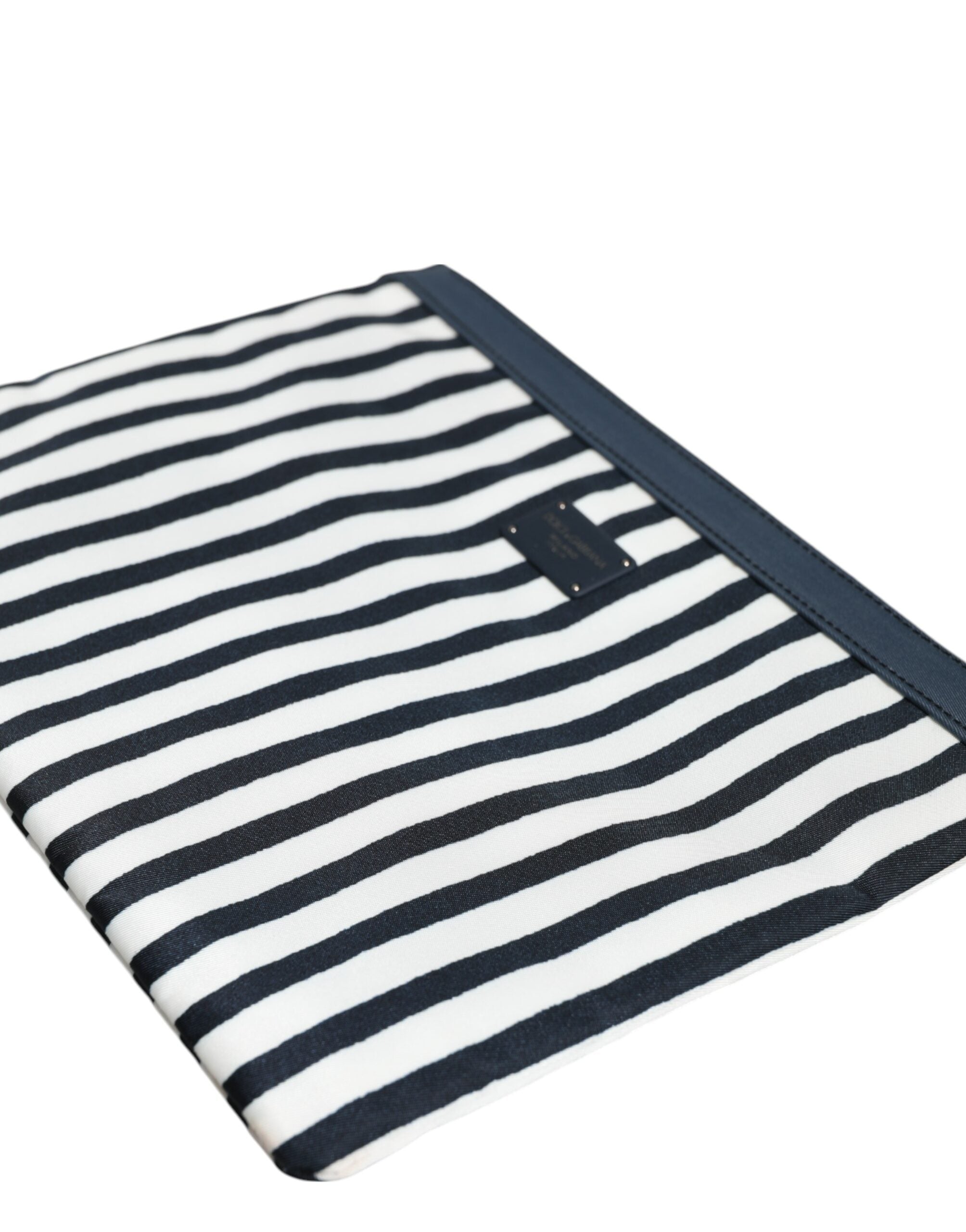 Dolce & Gabbana Black White Striped Logo Plaque Clutch Borse Pouch Bag