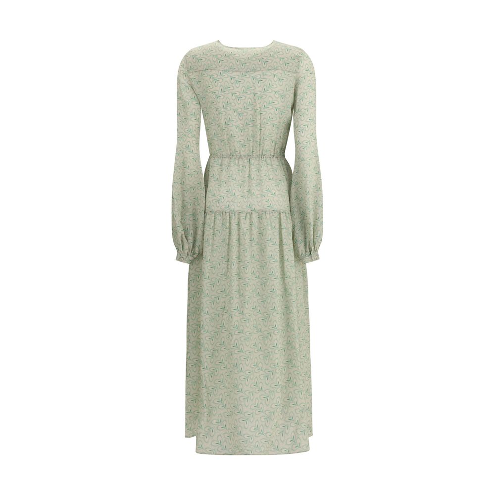 فستان كريستينا تي الحريري الطويل بطبعة أوراق الشجر