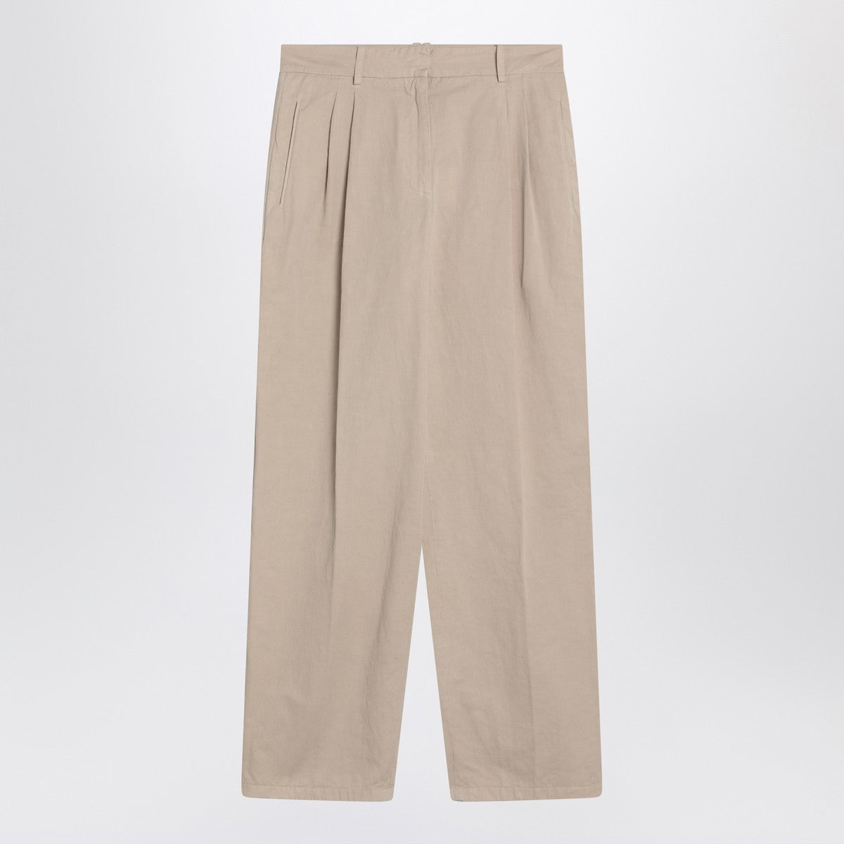The Row Lilas light khaki cotton and linen trousers