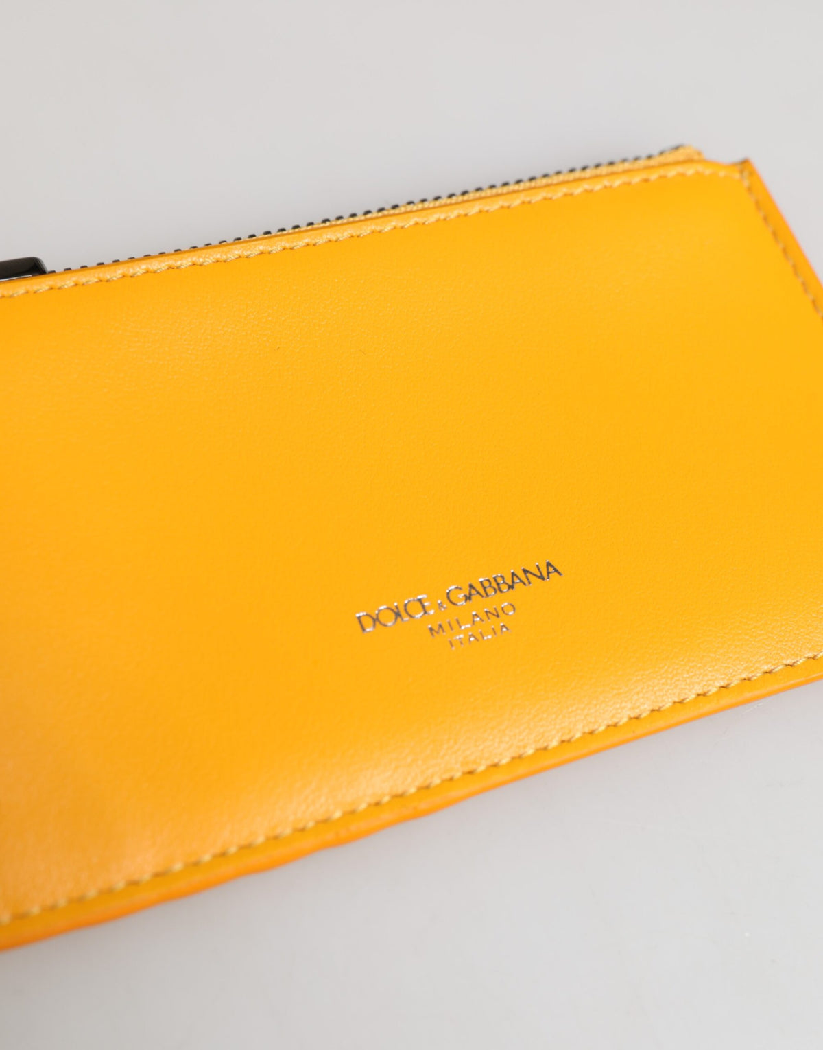 Dolce & Gabbana Yellow Orange Leather Credit Card Key Holder Clip On Wallet