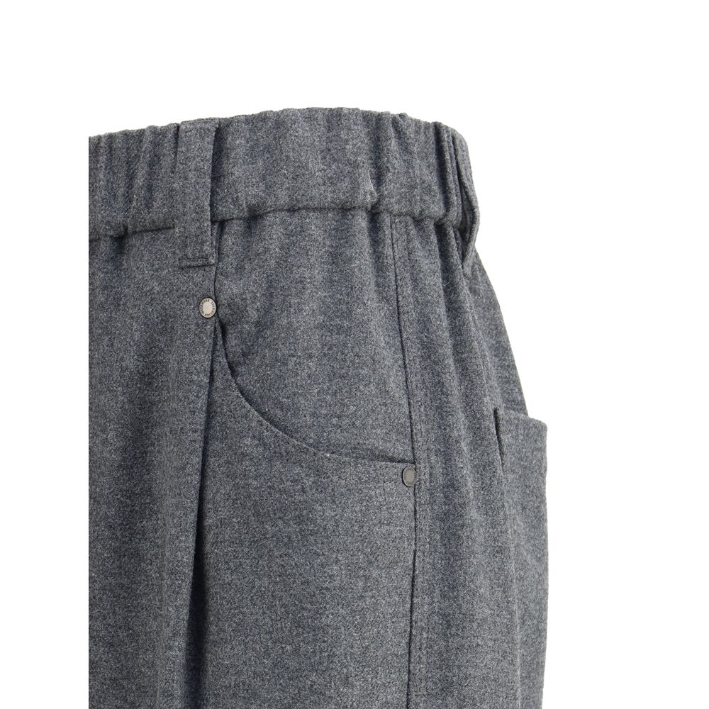 Brunello Cucinelli Gray Fleece Wool Casual Pants