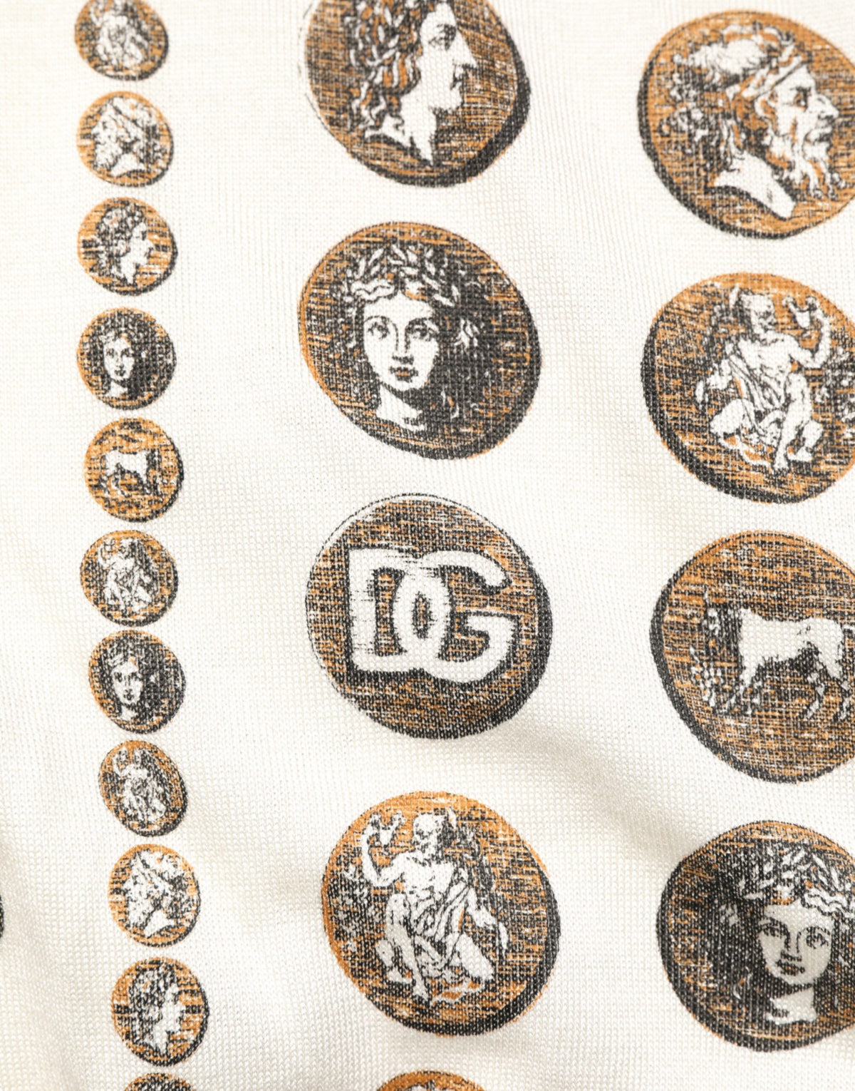 Dolce & Gabbana Silk Ivory Coin Print Logo Men Polo T-shirt