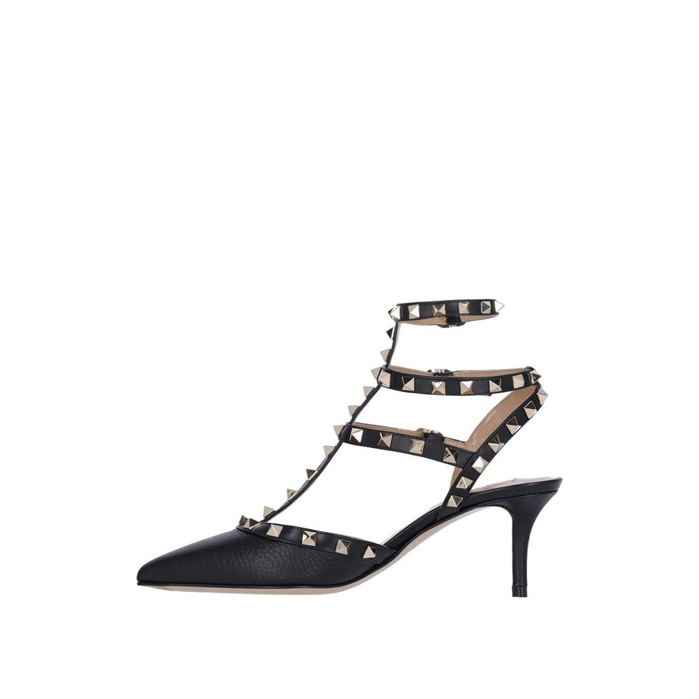 Valentino Garavani Black Leather Mid Heel Pumps