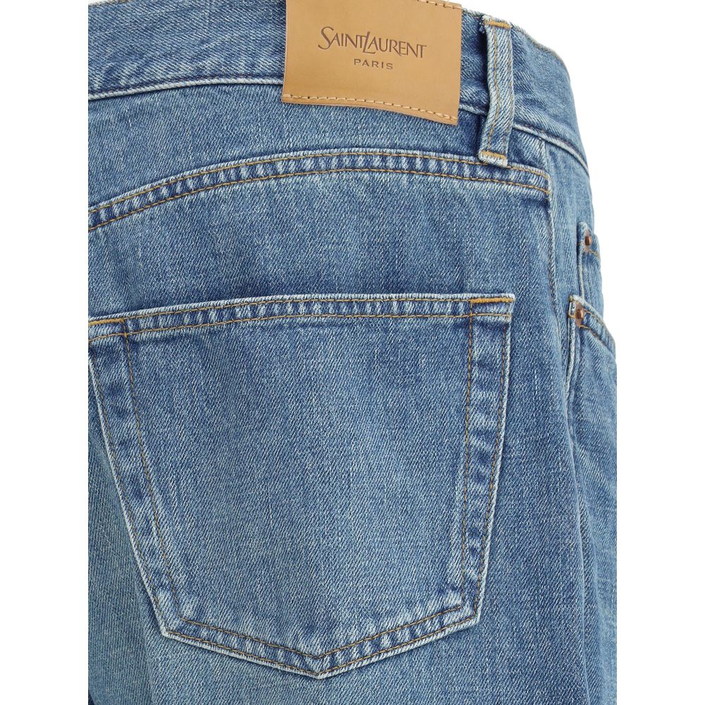 Saint Laurent Blue Cotton Straight-Leg Jeans