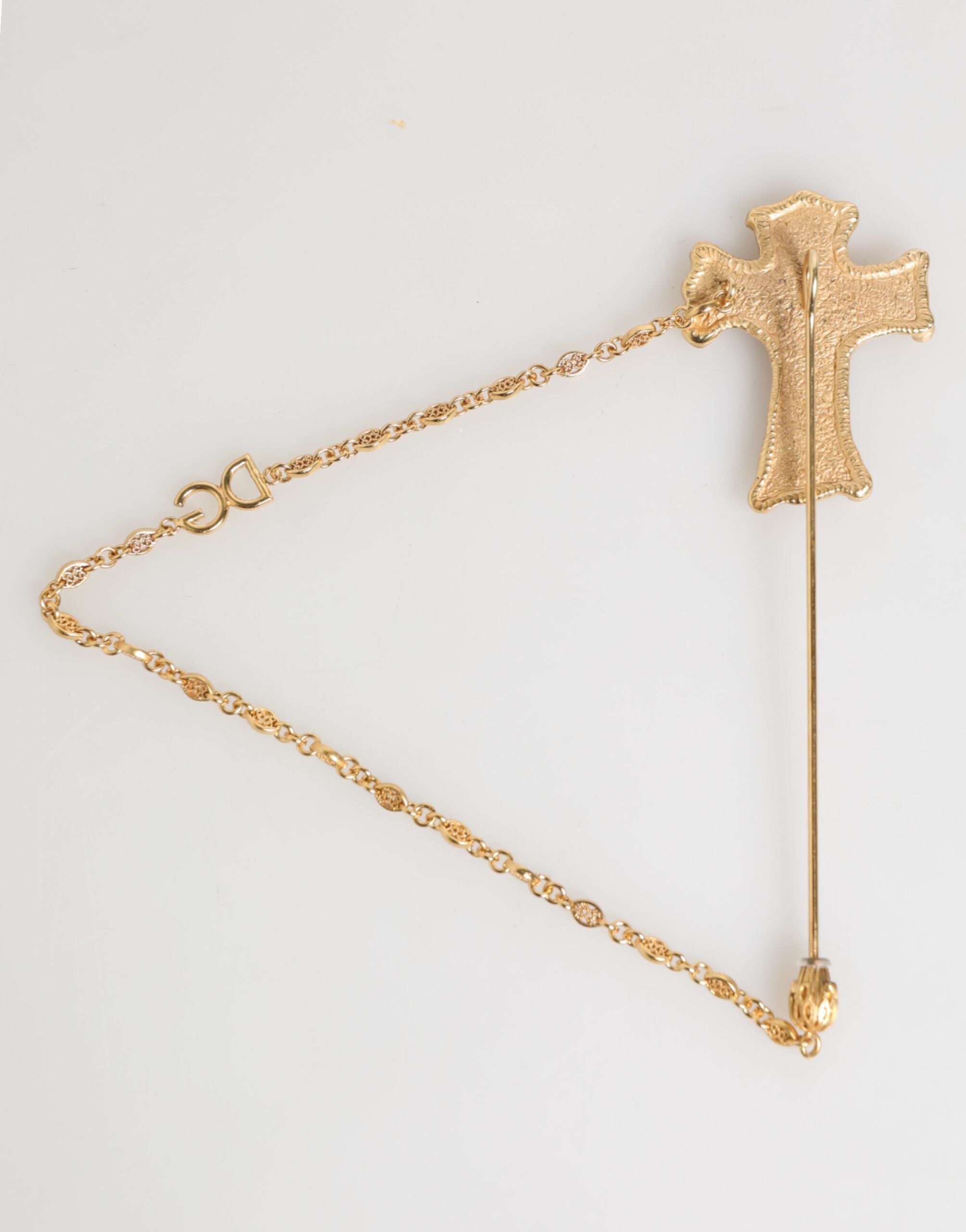 Dolce & Gabbana Lapel Pin Cross Logo Gold Chain Mens Accessories Brooch