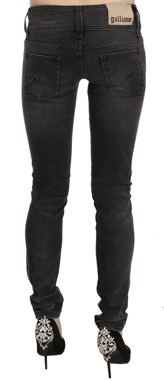 John Galliano Black Washed Low Waist Slim Fit Skinny Denim Pants Jeans